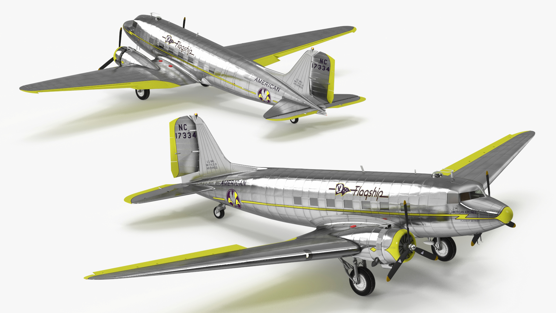 3D Vintage Propeller Aircraft Douglas DC-3 Rigged