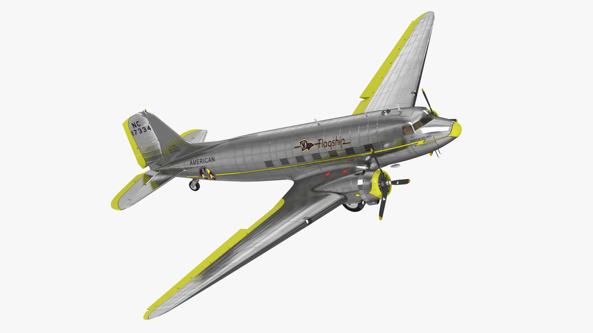3D Vintage Propeller Aircraft Douglas DC-3 Rigged