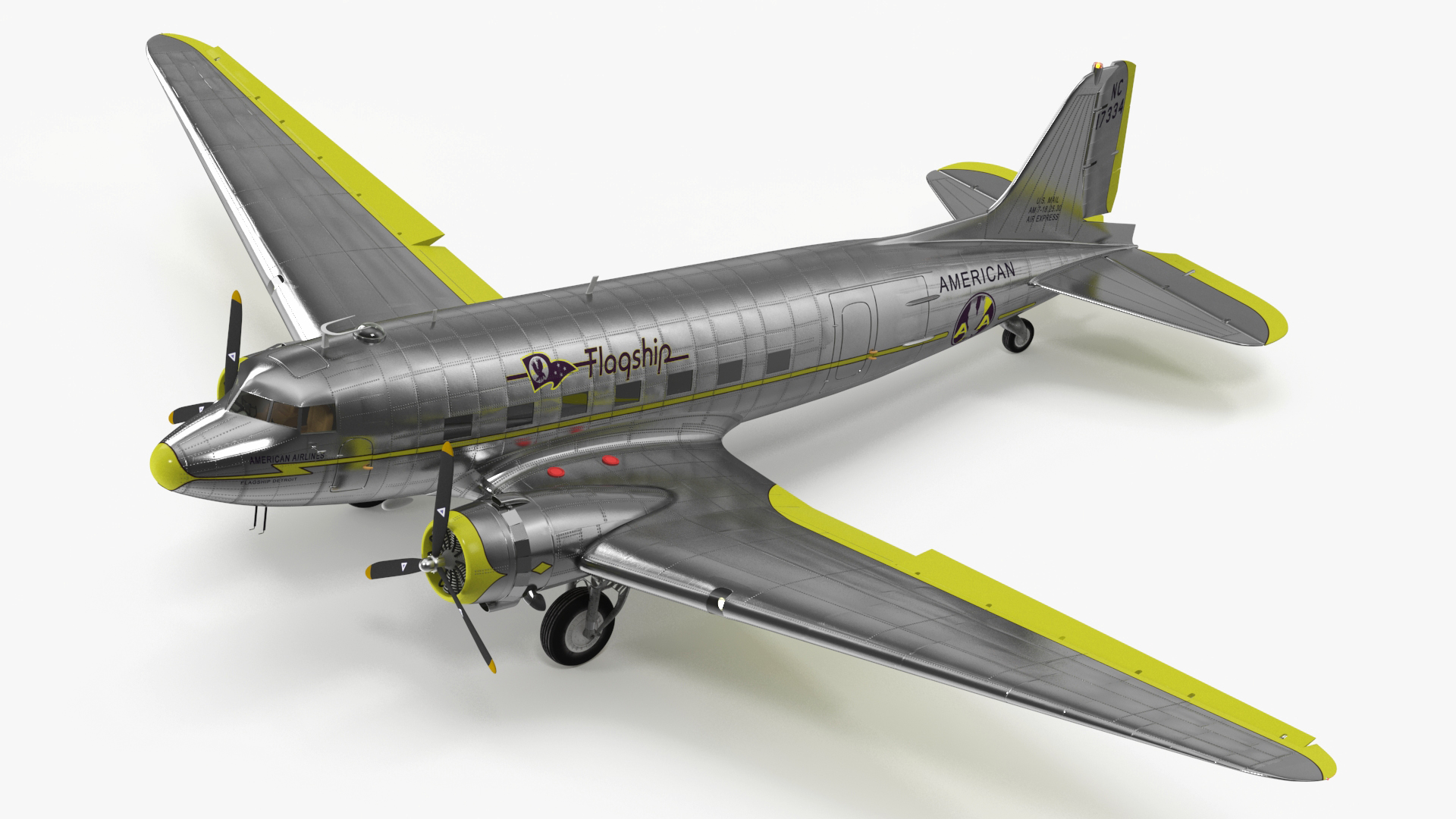 3D Vintage Propeller Aircraft Douglas DC-3 Rigged