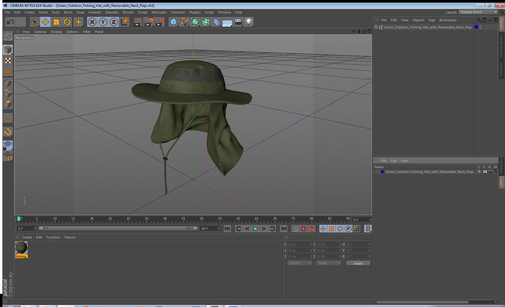 3D model Green Outdoor Fishing Hat with Removable Neck Flap