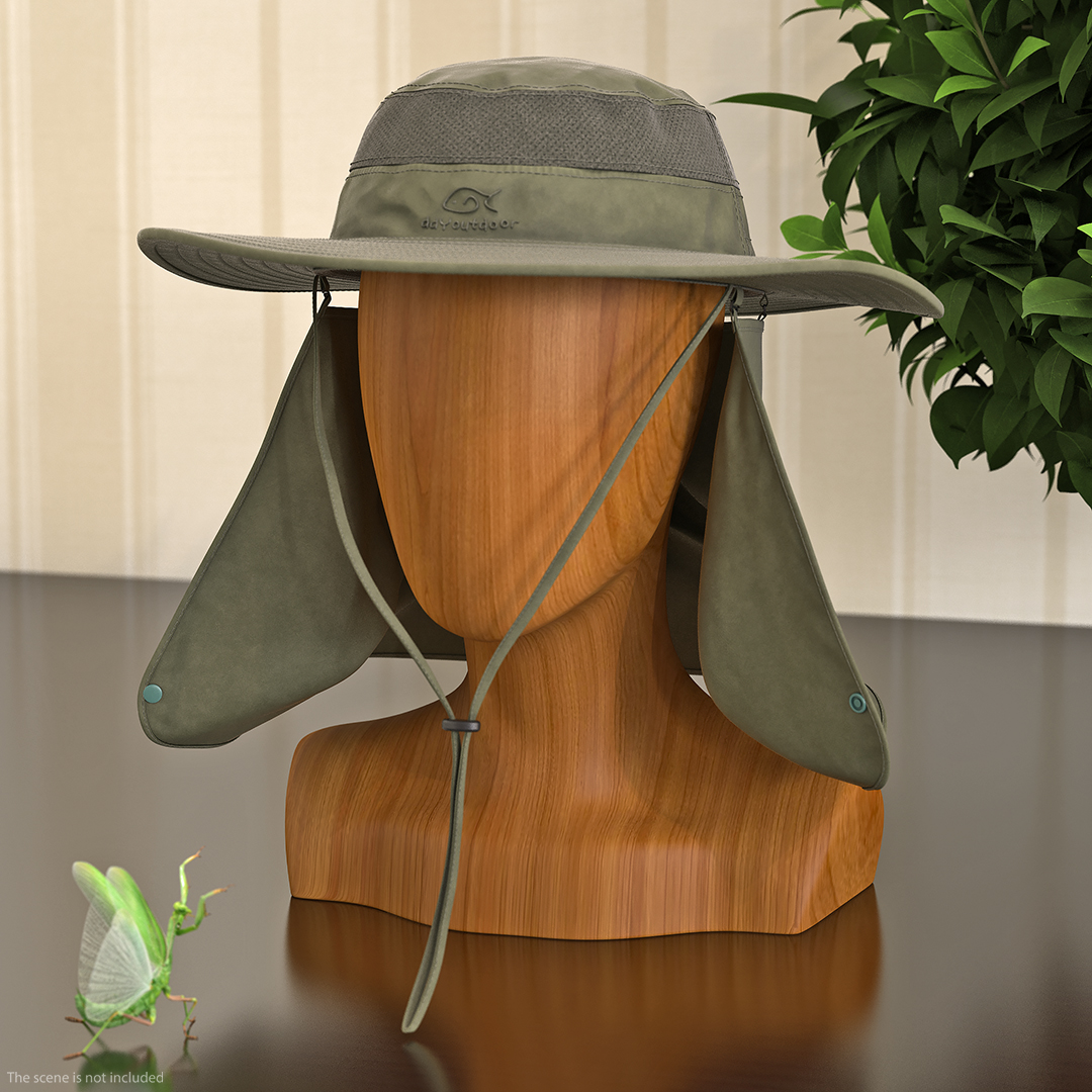 3D model Green Outdoor Fishing Hat with Removable Neck Flap