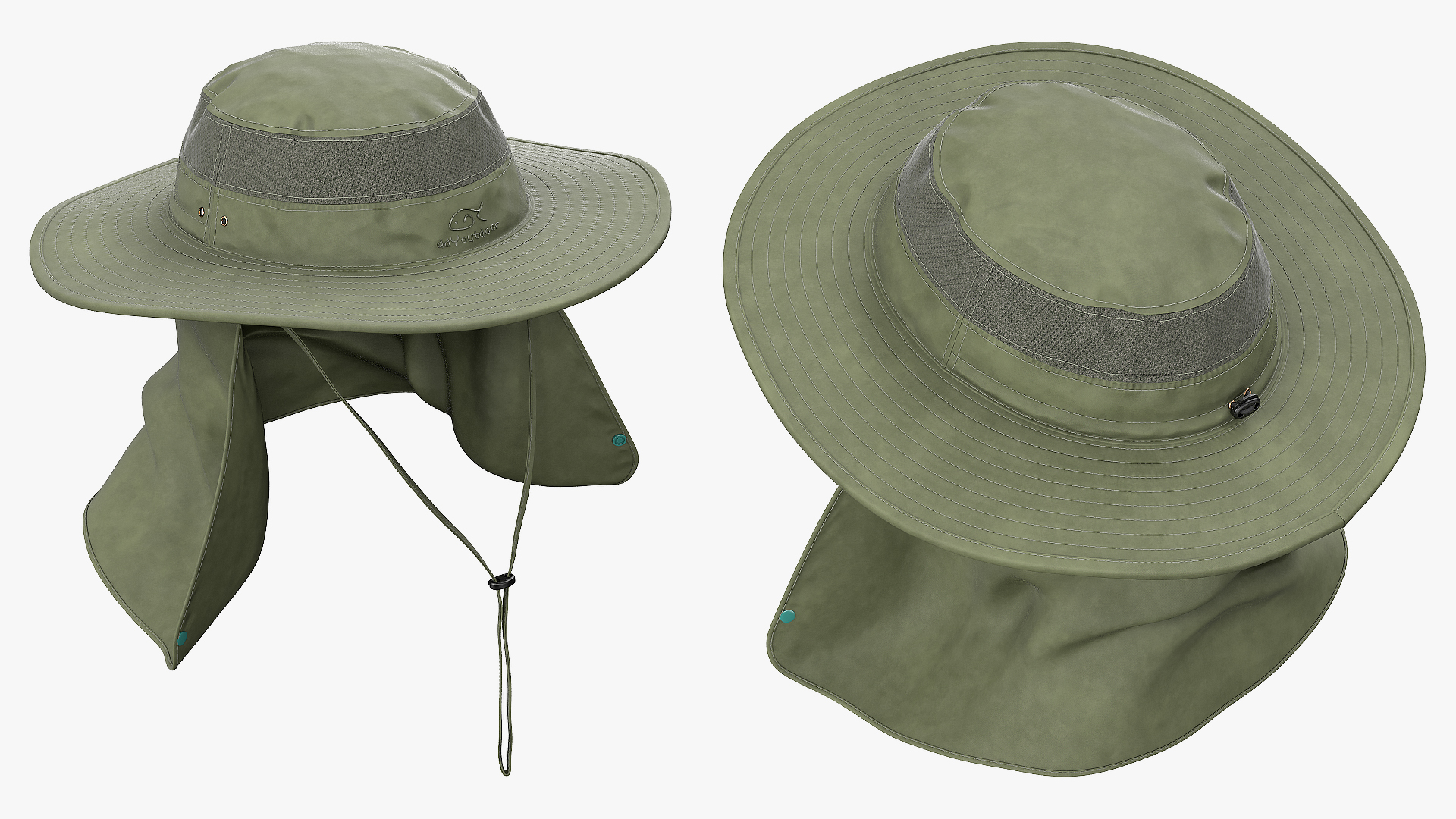 3D model Green Outdoor Fishing Hat with Removable Neck Flap