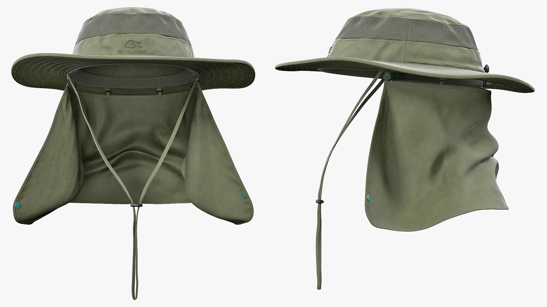 3D model Green Outdoor Fishing Hat with Removable Neck Flap
