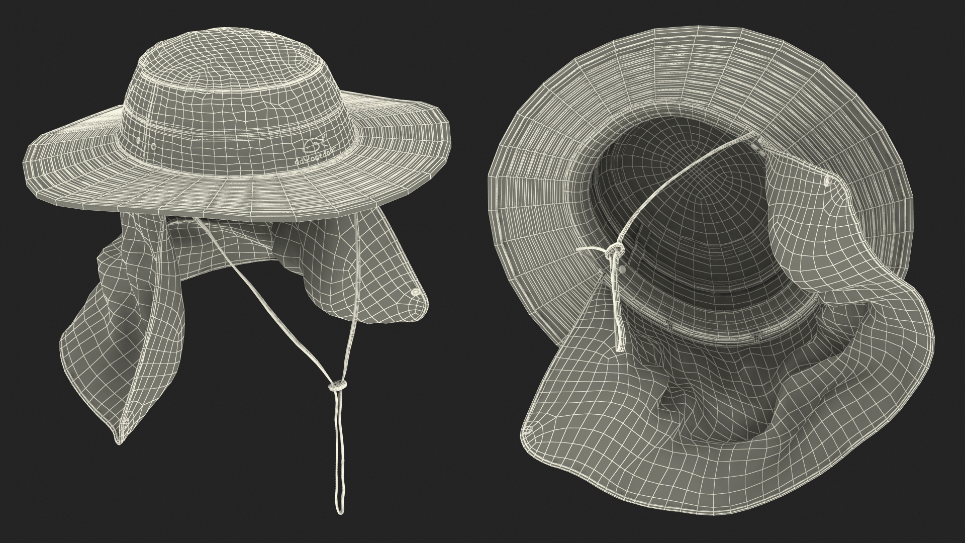 3D model Green Outdoor Fishing Hat with Removable Neck Flap