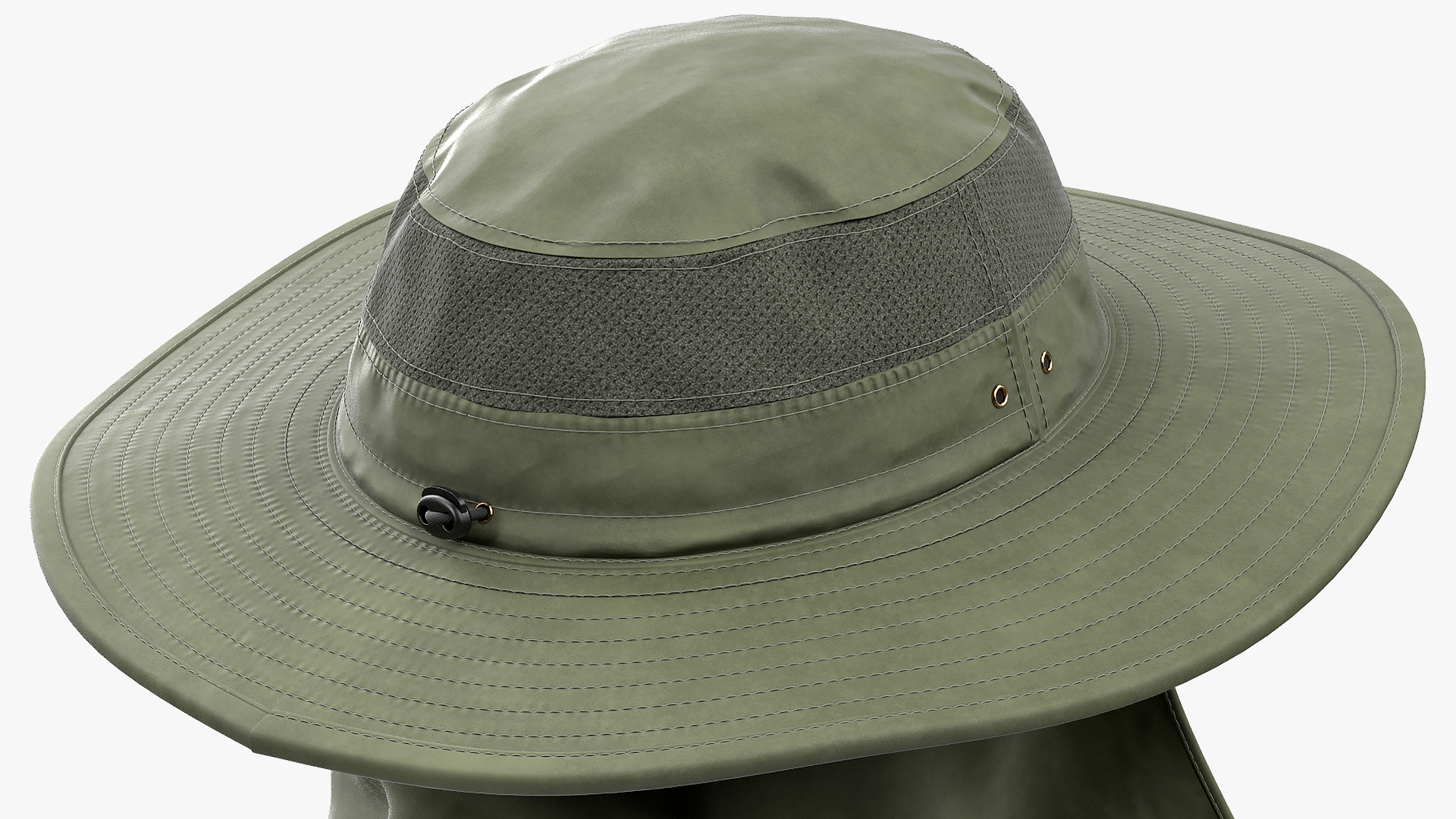 3D model Green Outdoor Fishing Hat with Removable Neck Flap