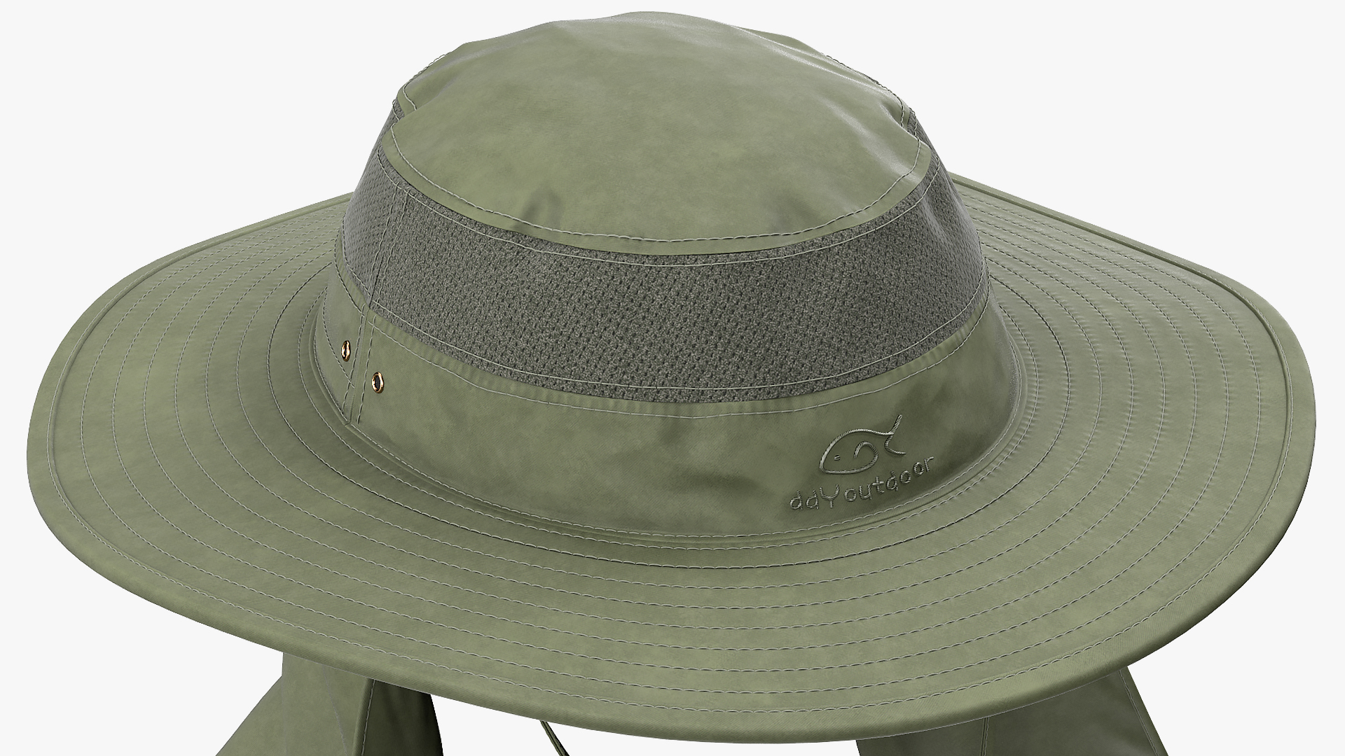 3D model Green Outdoor Fishing Hat with Removable Neck Flap