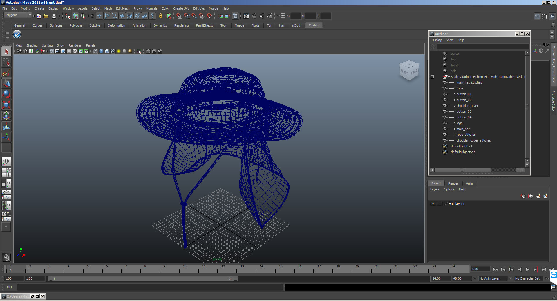 3D model Green Outdoor Fishing Hat with Removable Neck Flap