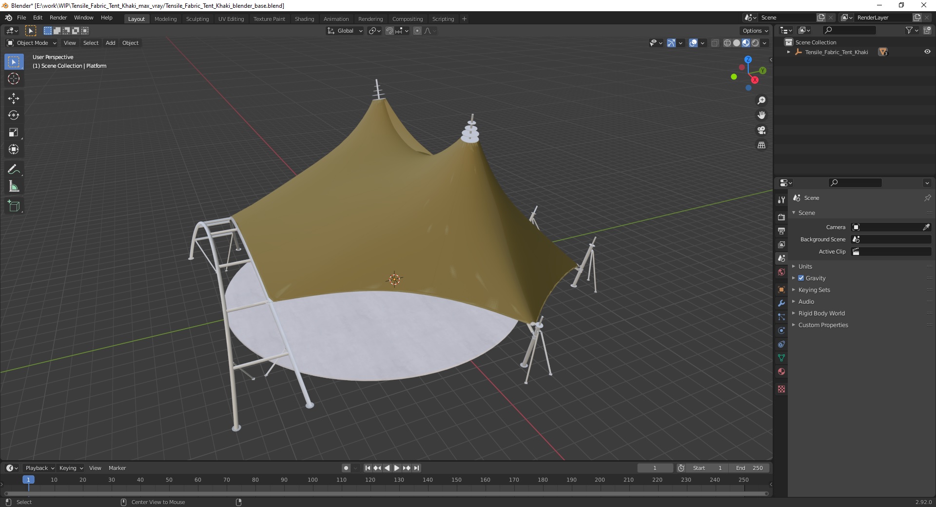3D model Tensile Fabric Tent Khaki