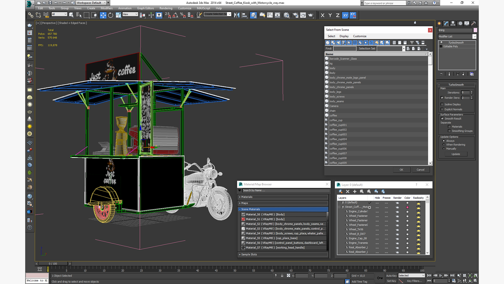 3D model Street Coffee Kiosk with Motorcycle