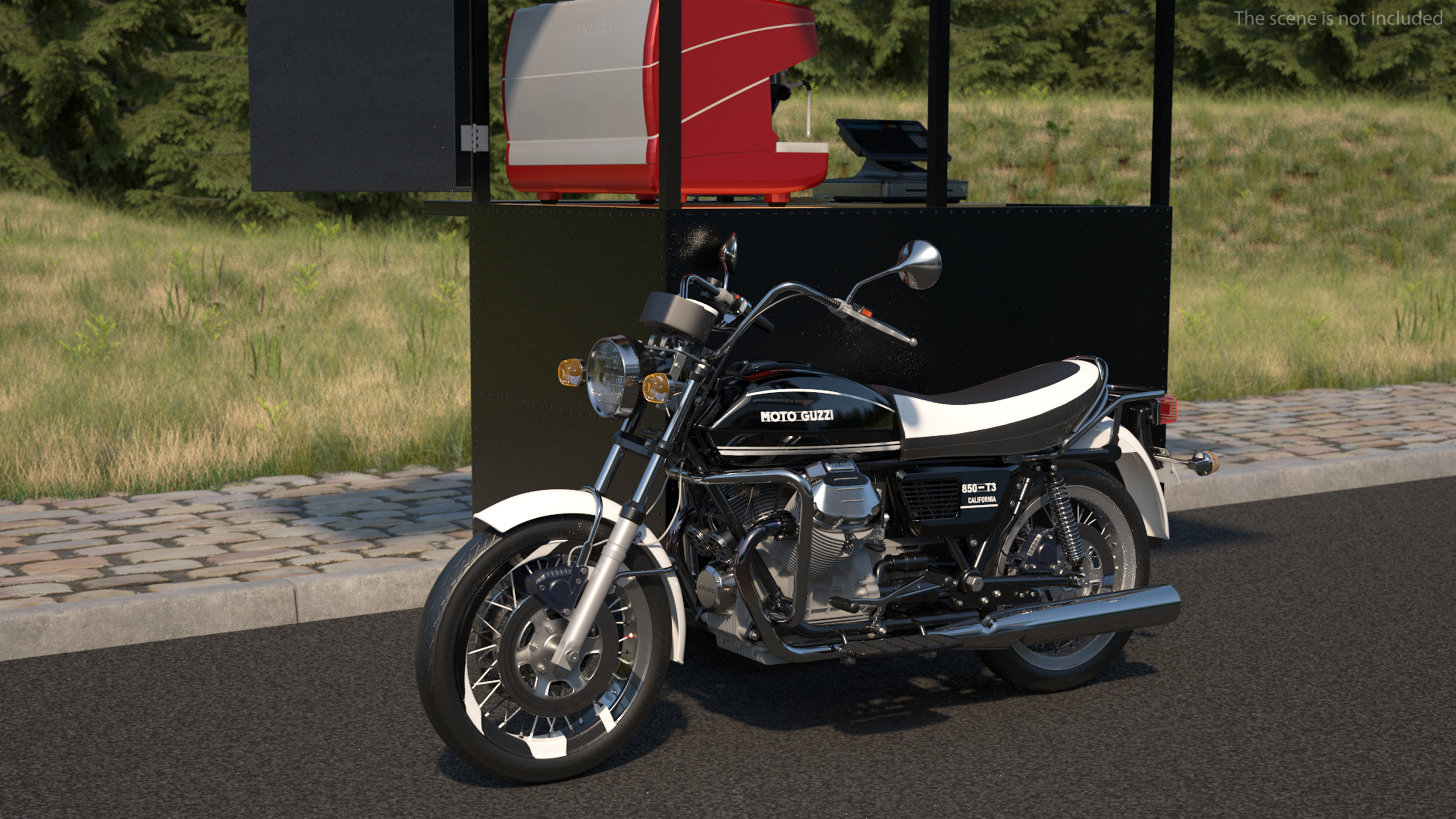 3D model Street Coffee Kiosk with Motorcycle
