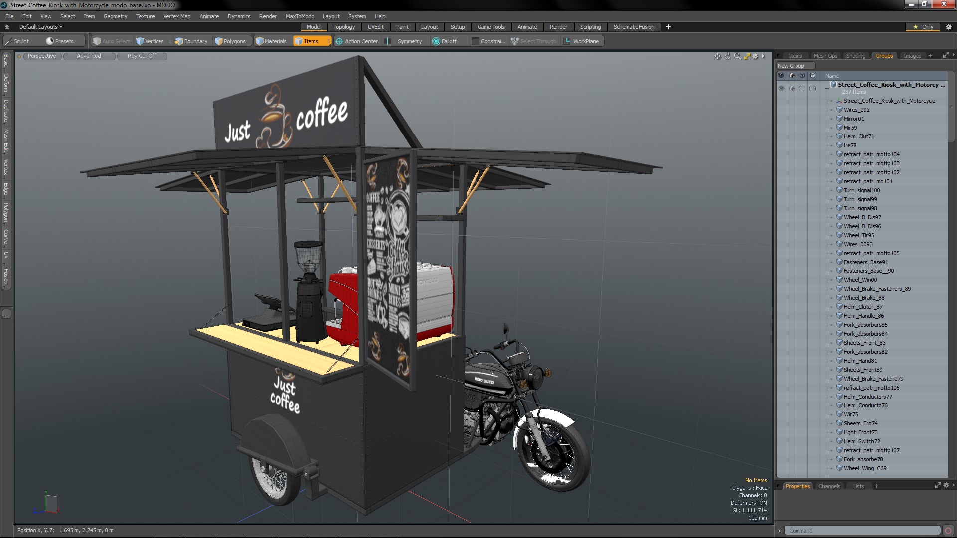 3D model Street Coffee Kiosk with Motorcycle
