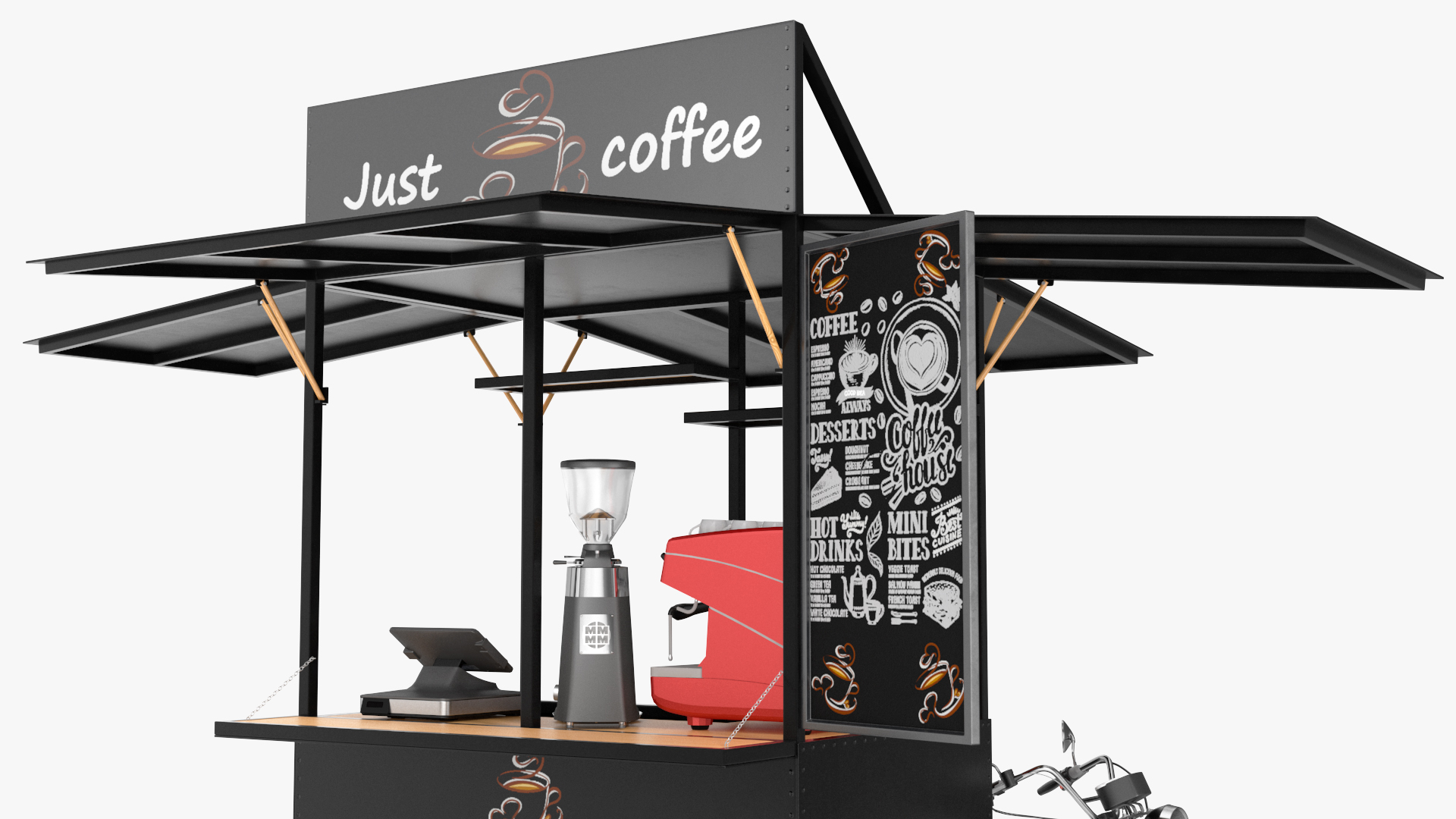 3D model Street Coffee Kiosk with Motorcycle