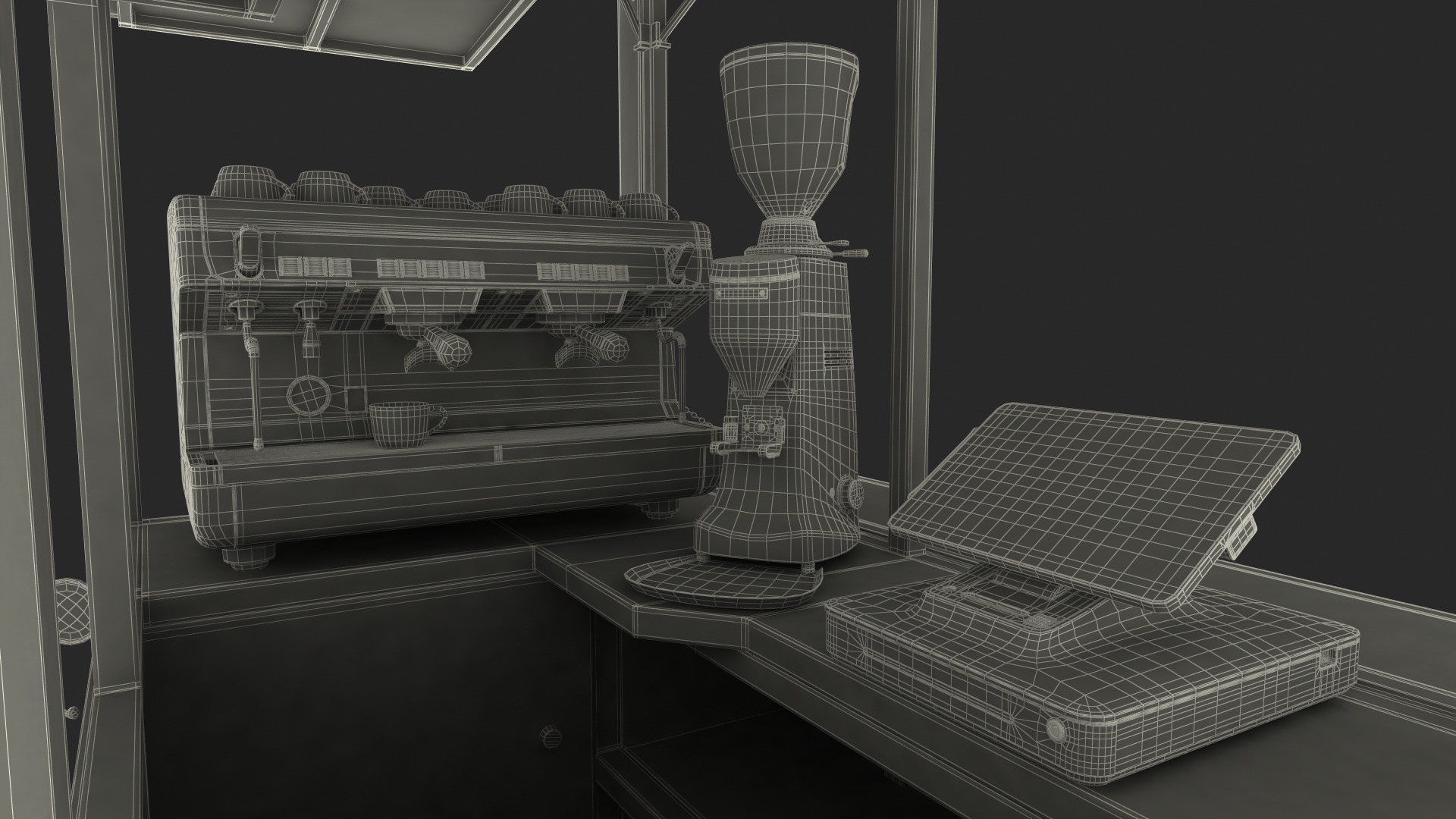 3D model Street Coffee Kiosk with Motorcycle