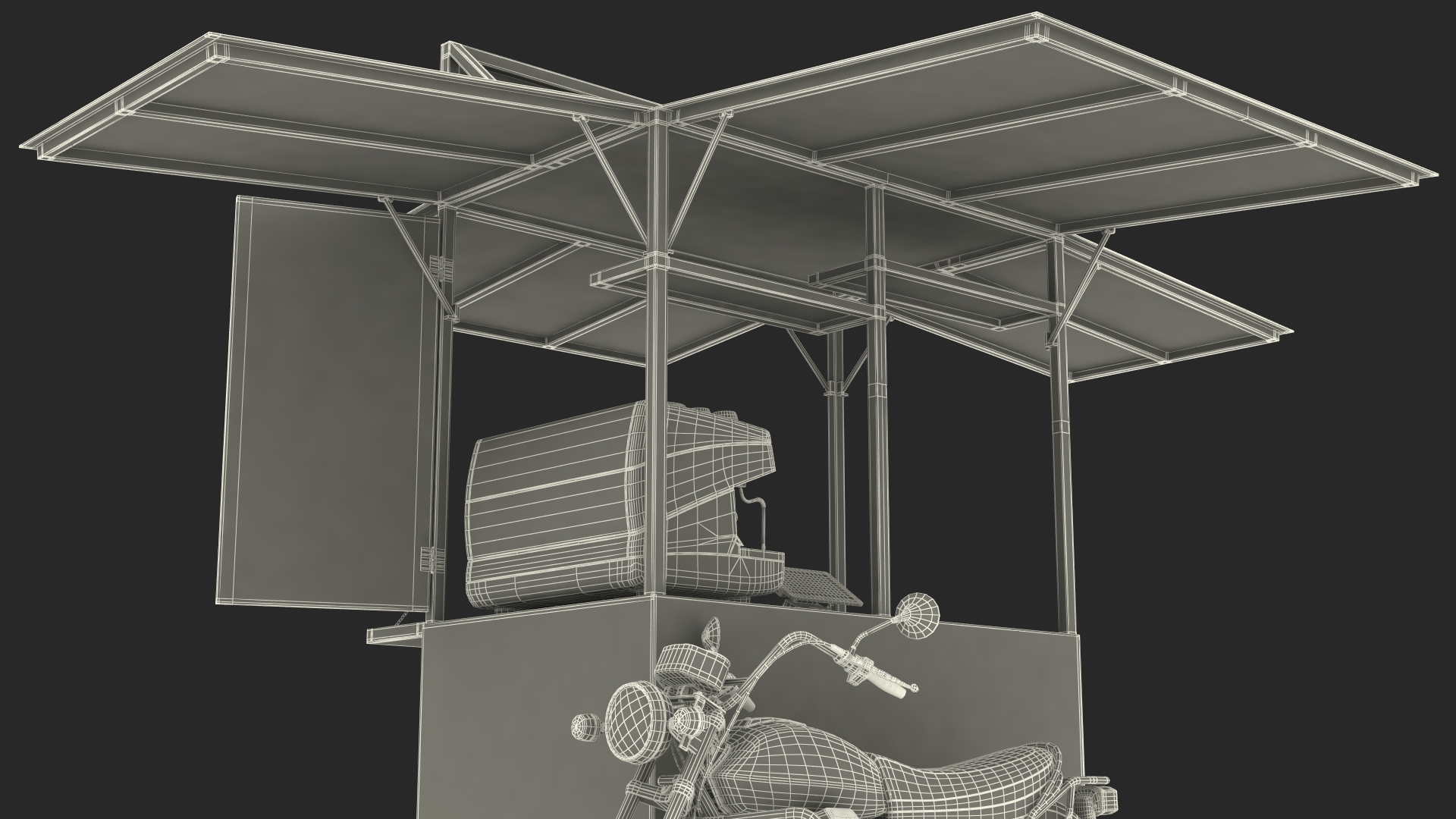 3D model Street Coffee Kiosk with Motorcycle
