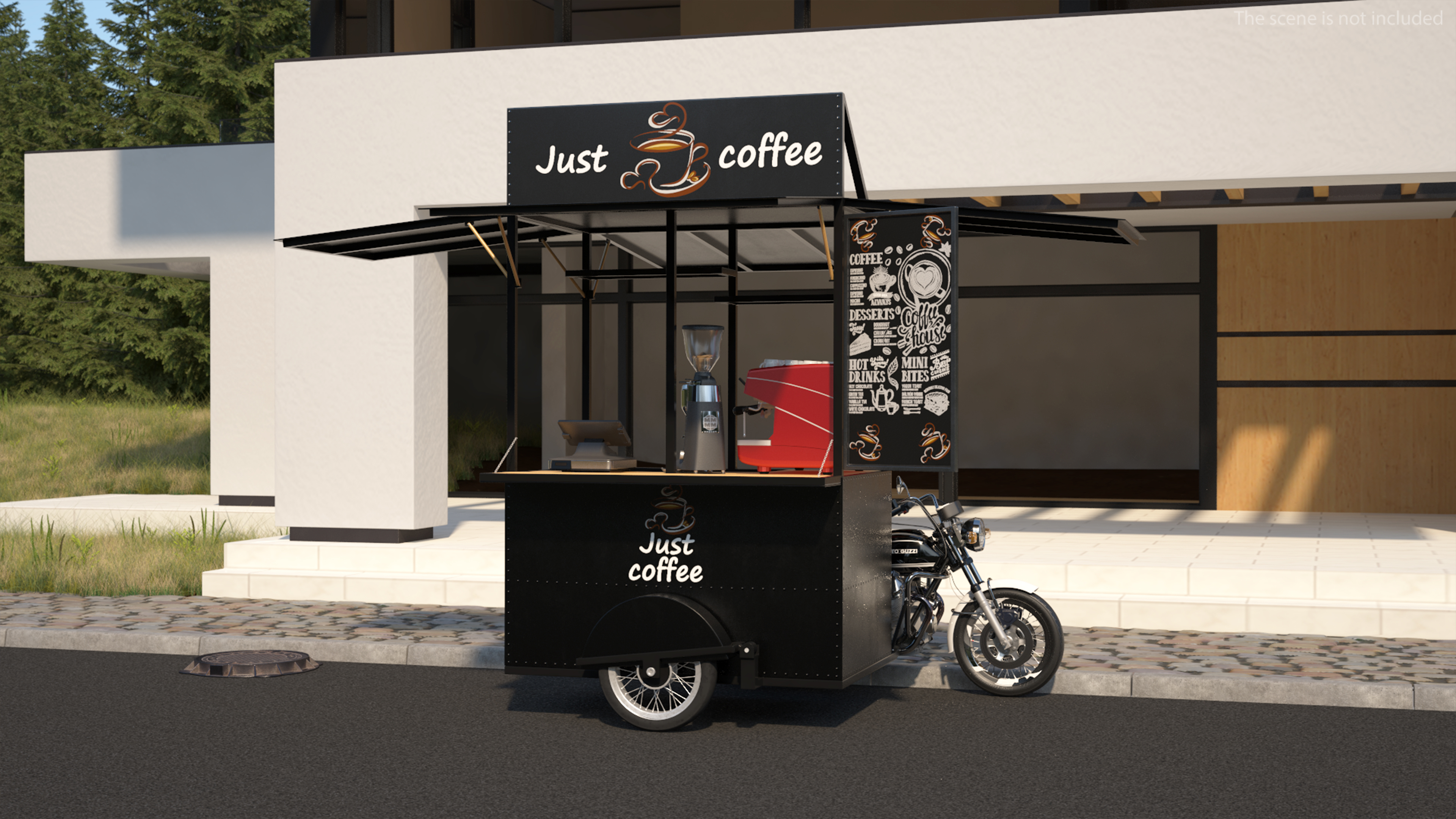 3D model Street Coffee Kiosk with Motorcycle