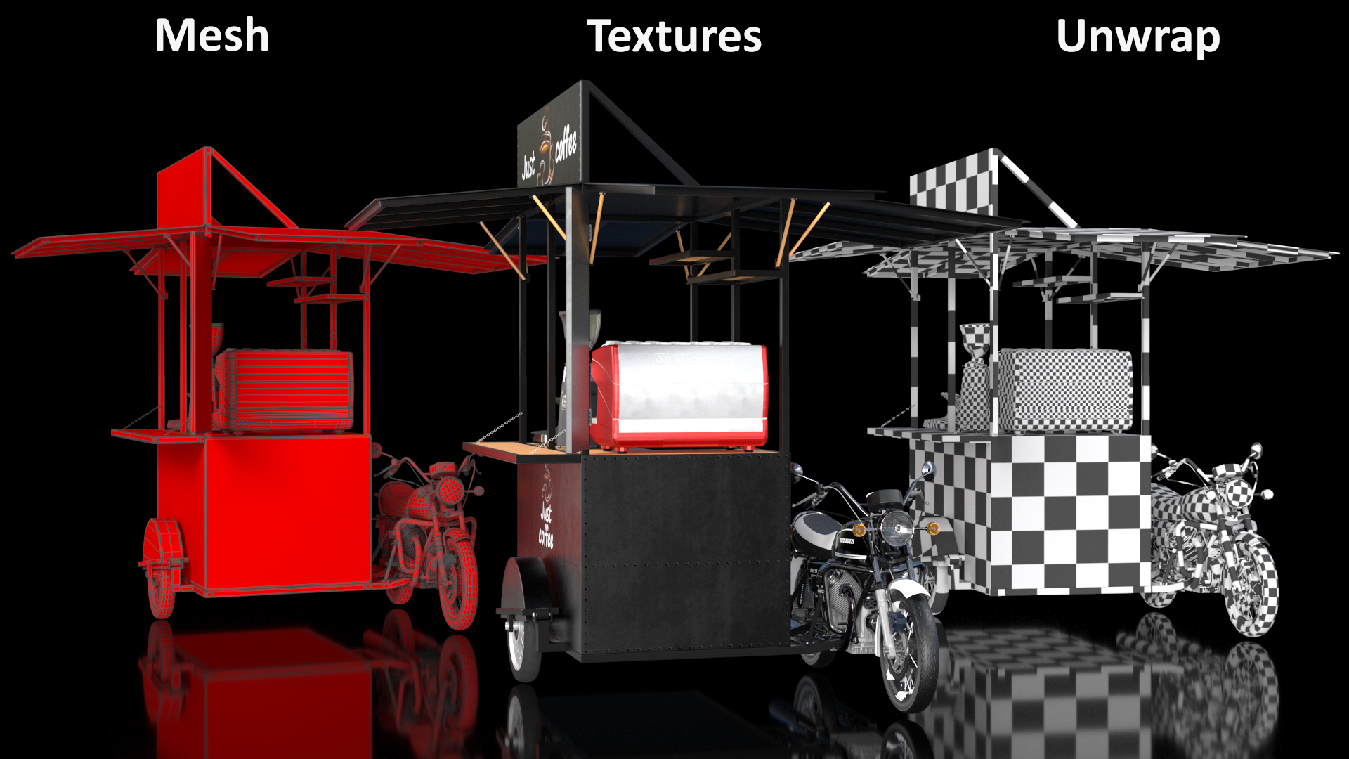 3D model Street Coffee Kiosk with Motorcycle