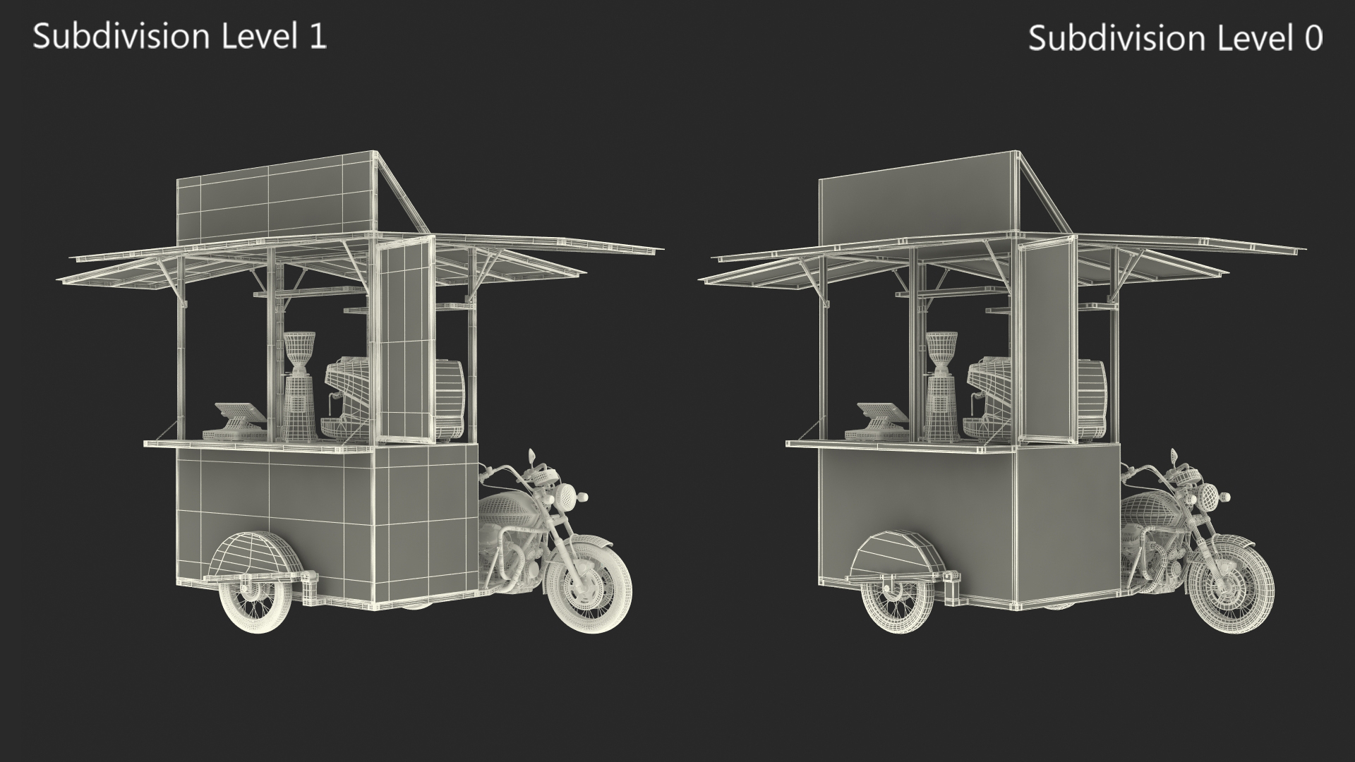 3D model Street Coffee Kiosk with Motorcycle