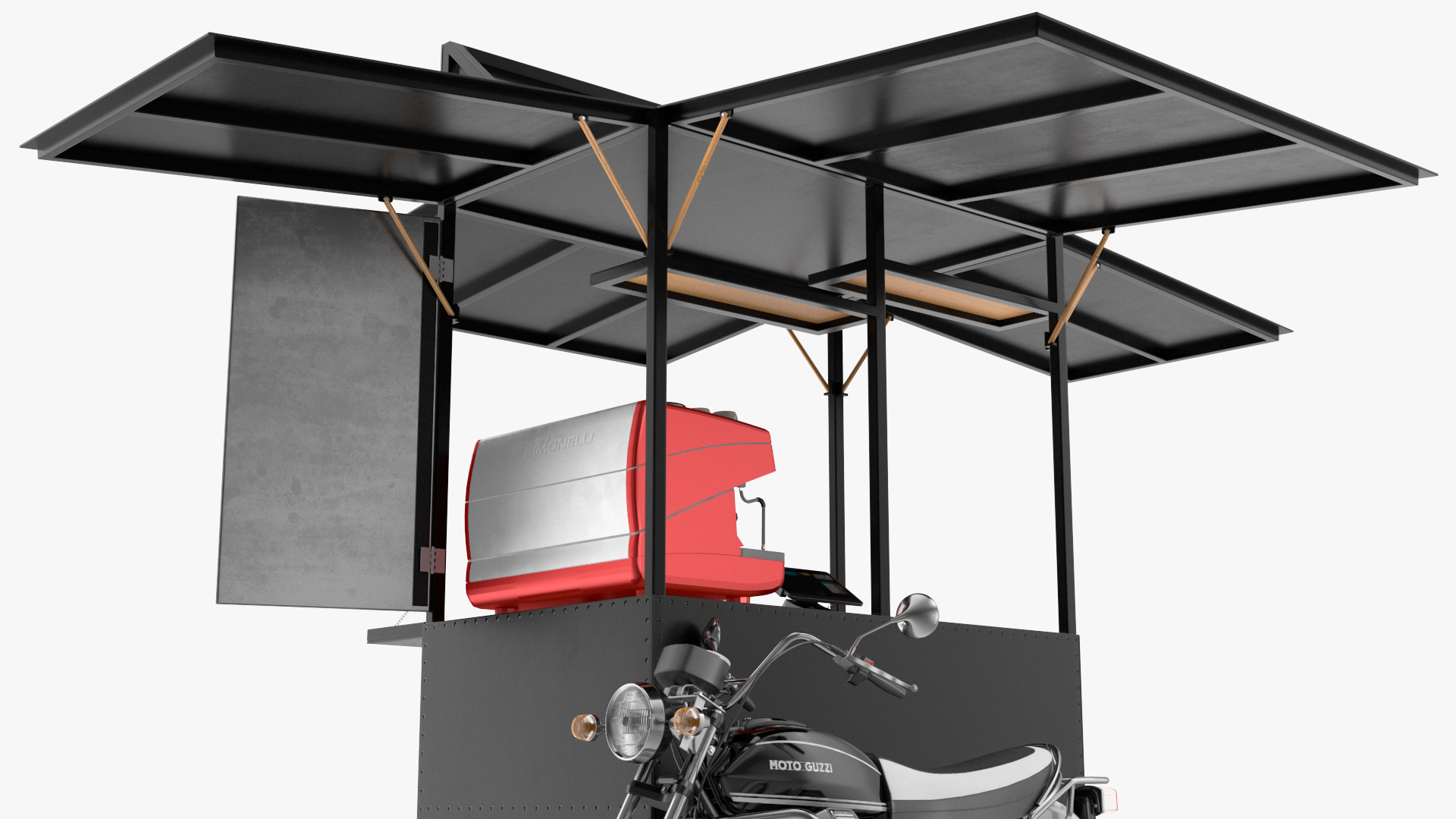 3D model Street Coffee Kiosk with Motorcycle