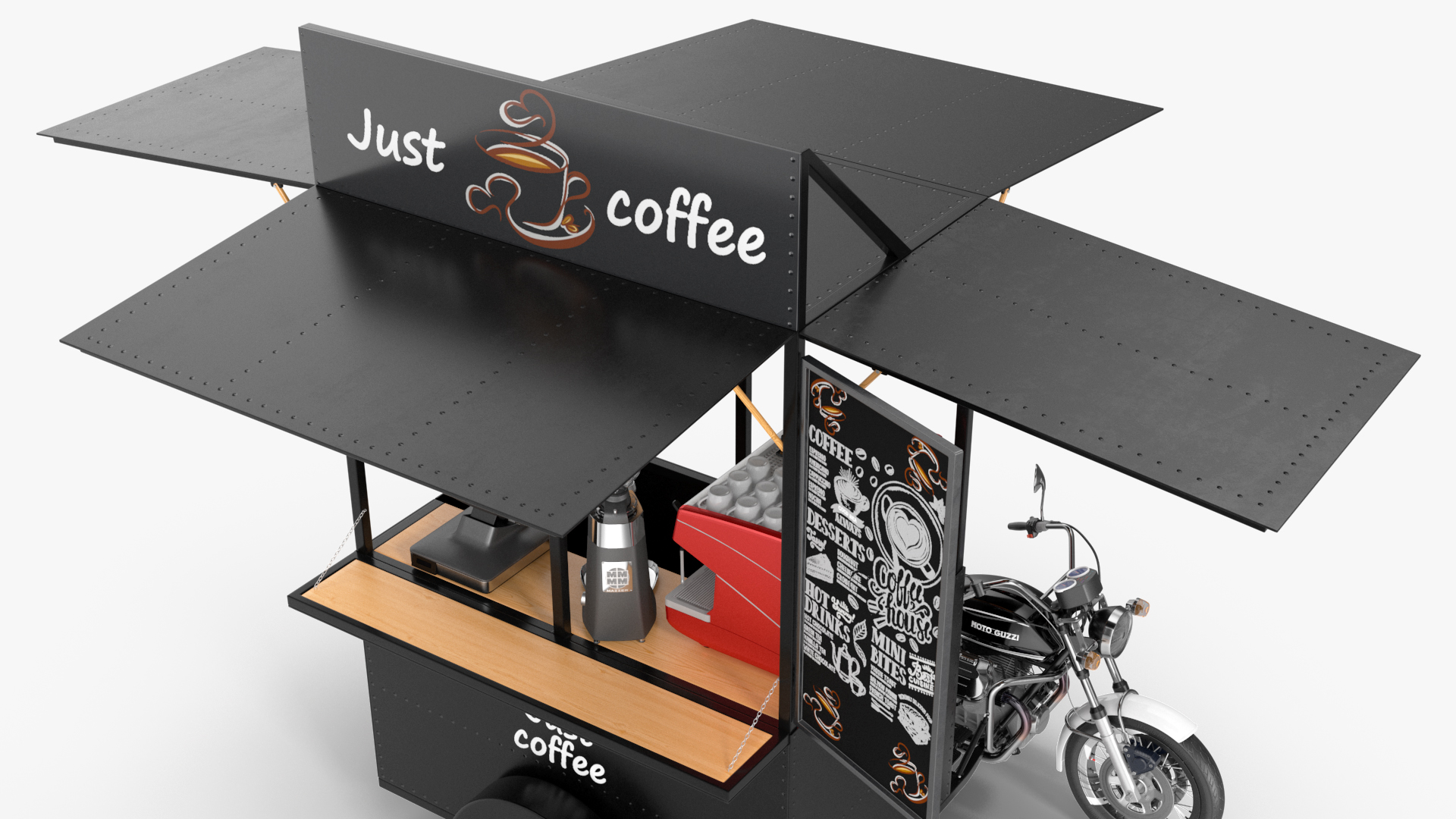 3D model Street Coffee Kiosk with Motorcycle