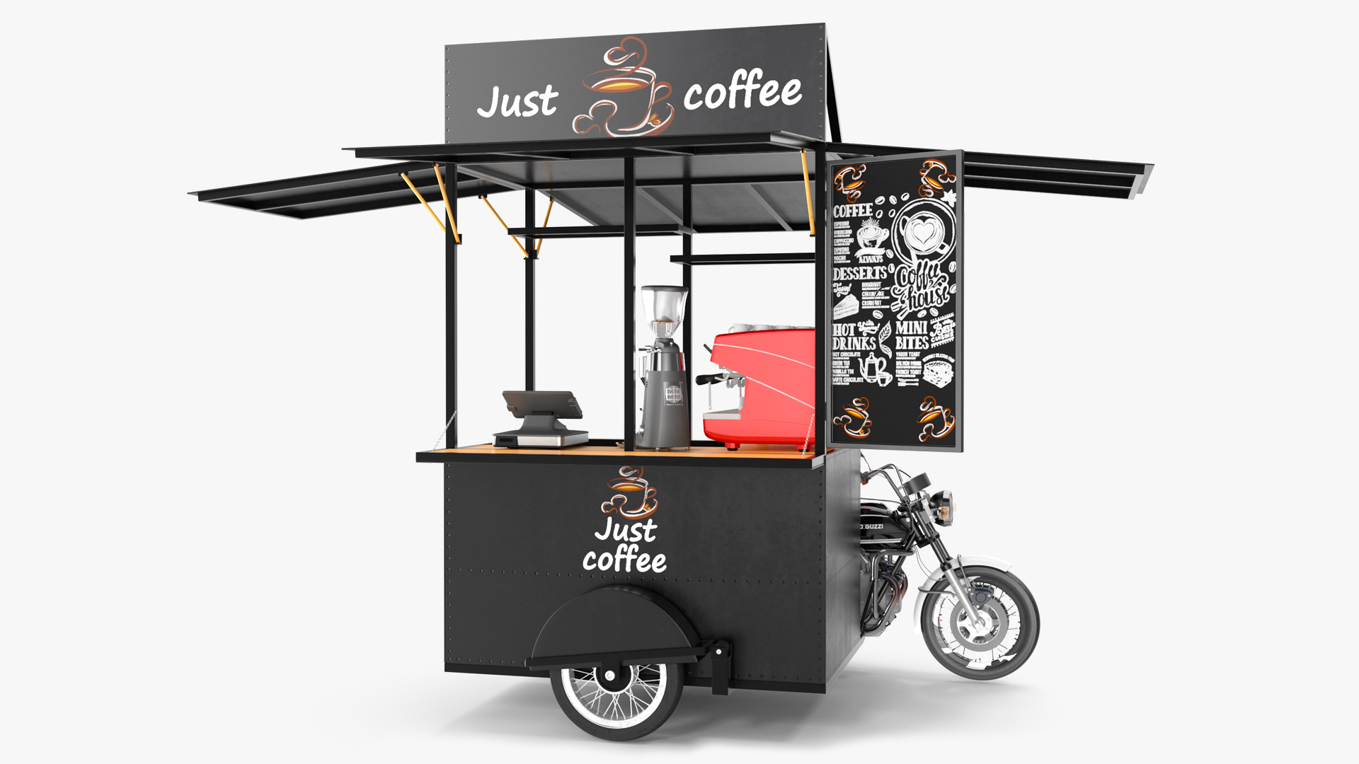 3D model Street Coffee Kiosk with Motorcycle