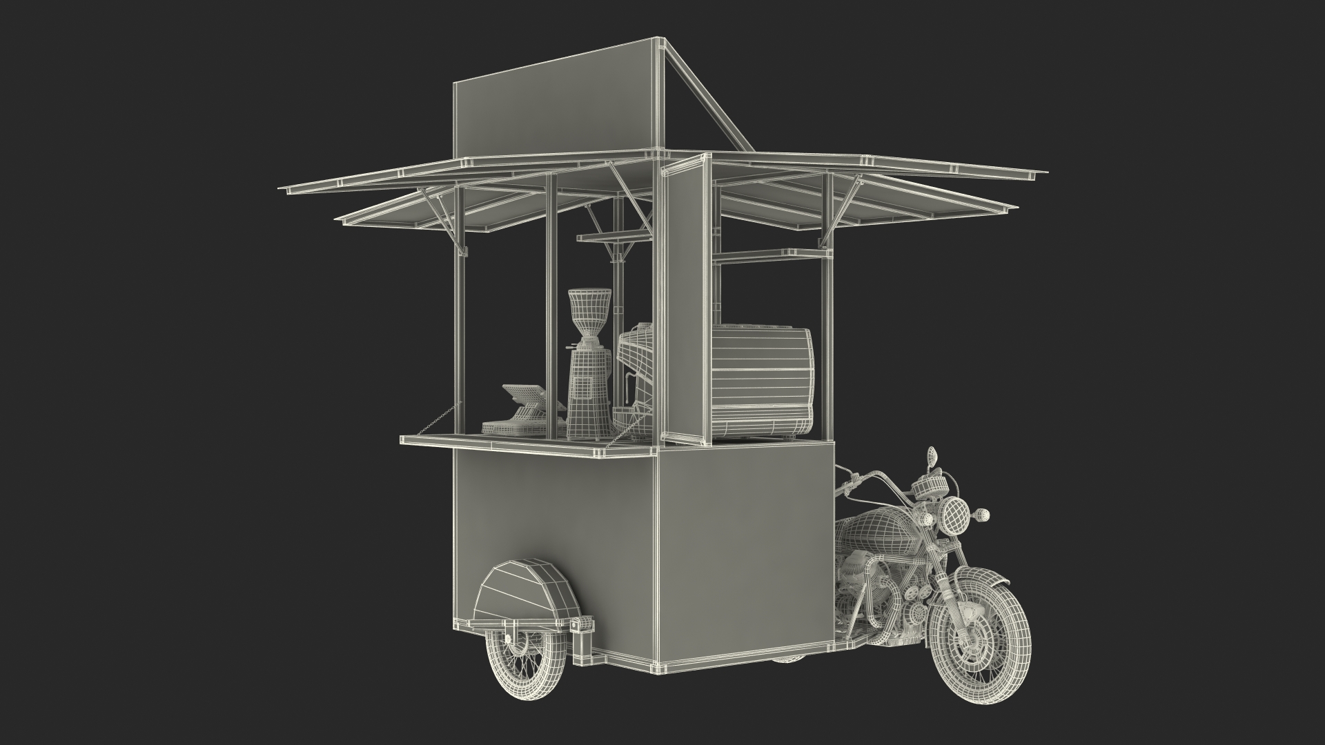 3D model Street Coffee Kiosk with Motorcycle