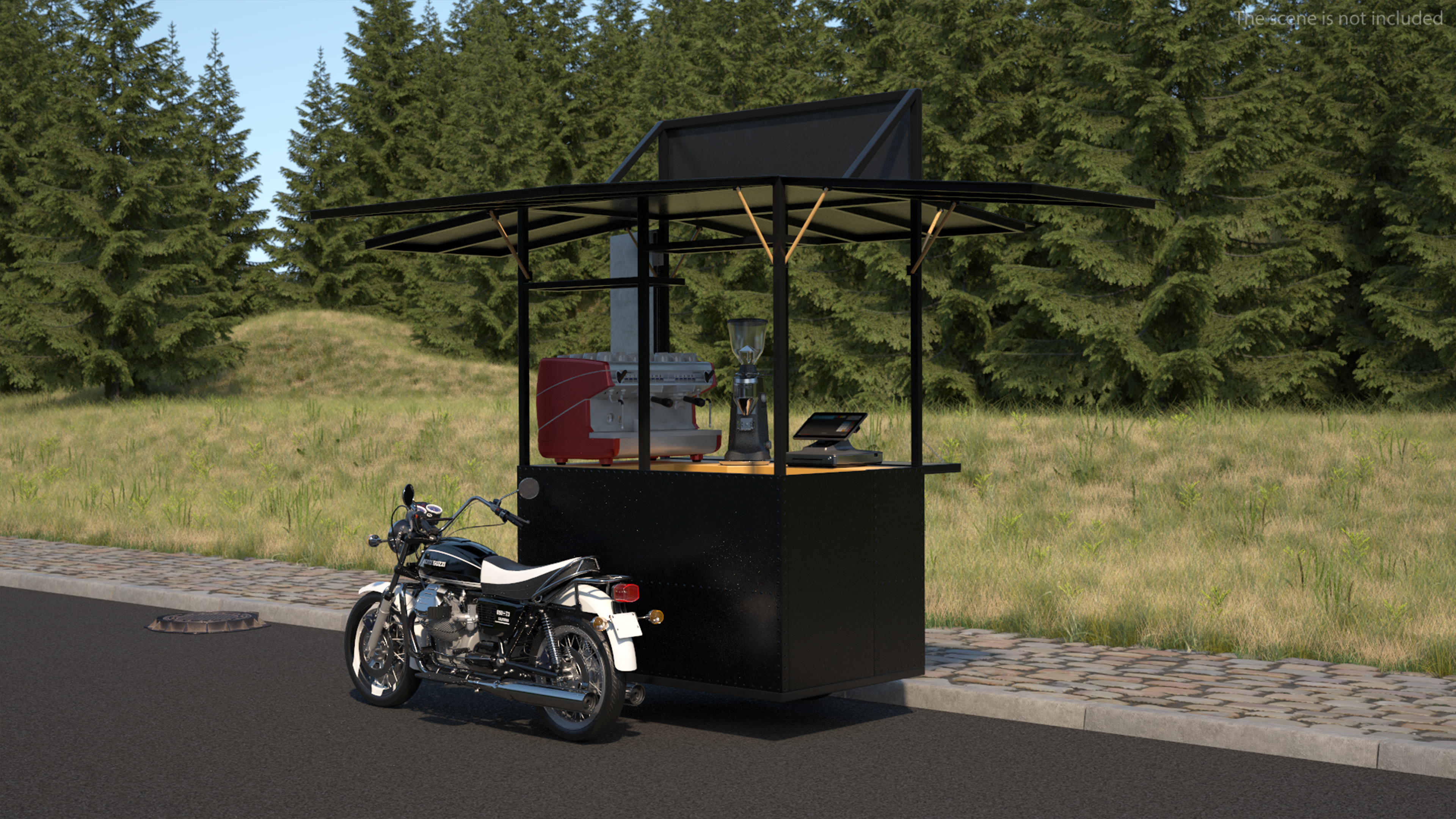 3D model Street Coffee Kiosk with Motorcycle