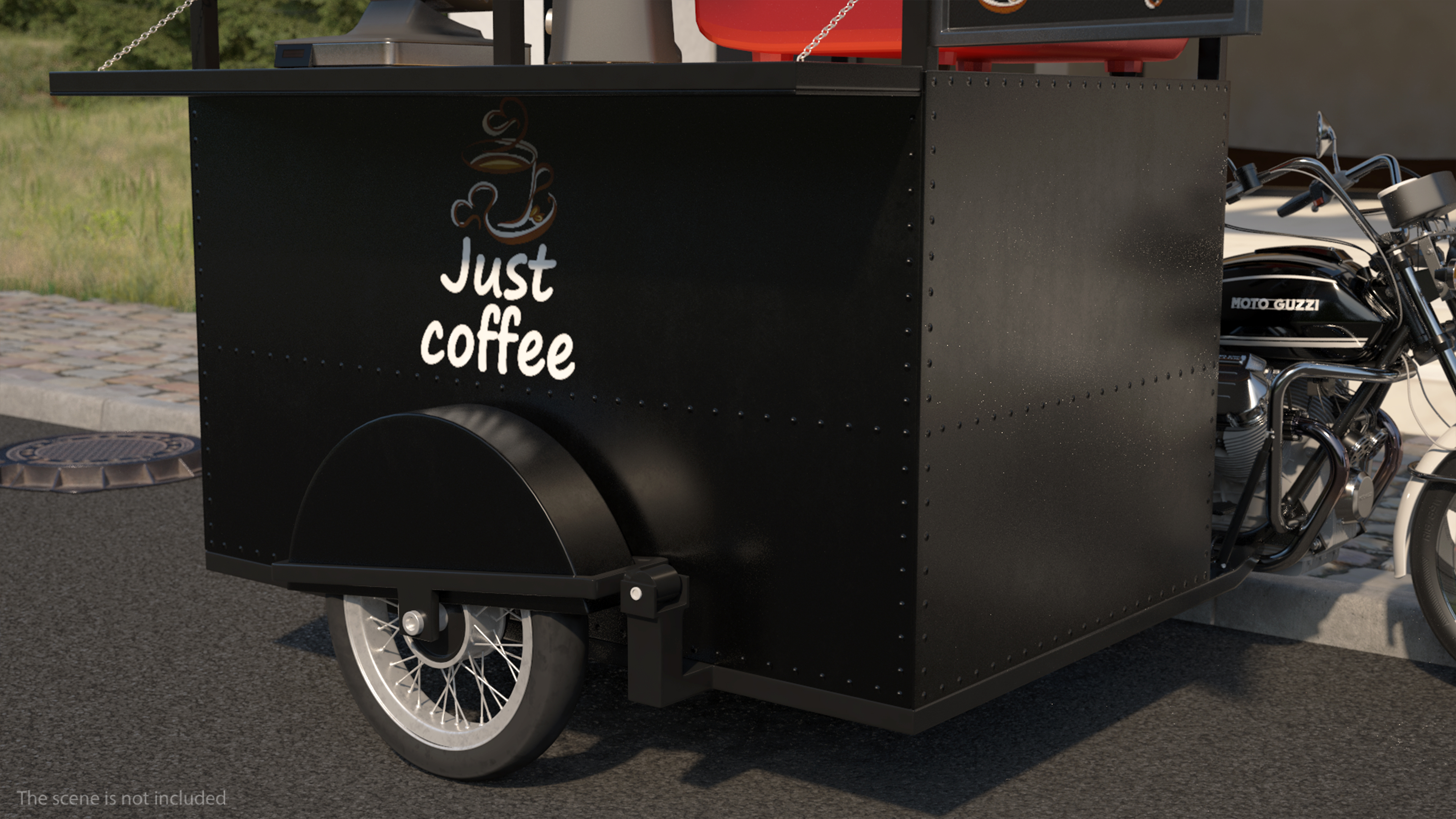 3D model Street Coffee Kiosk with Motorcycle