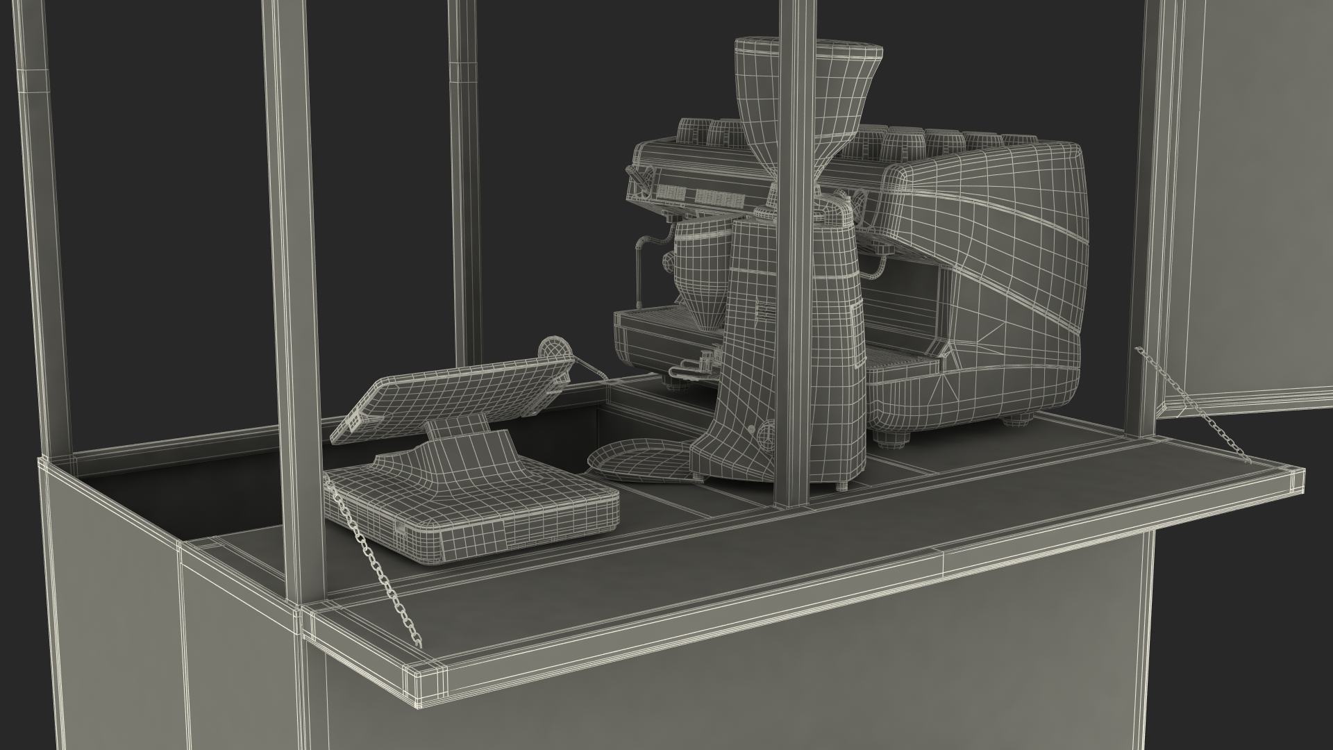 3D model Street Coffee Kiosk with Motorcycle