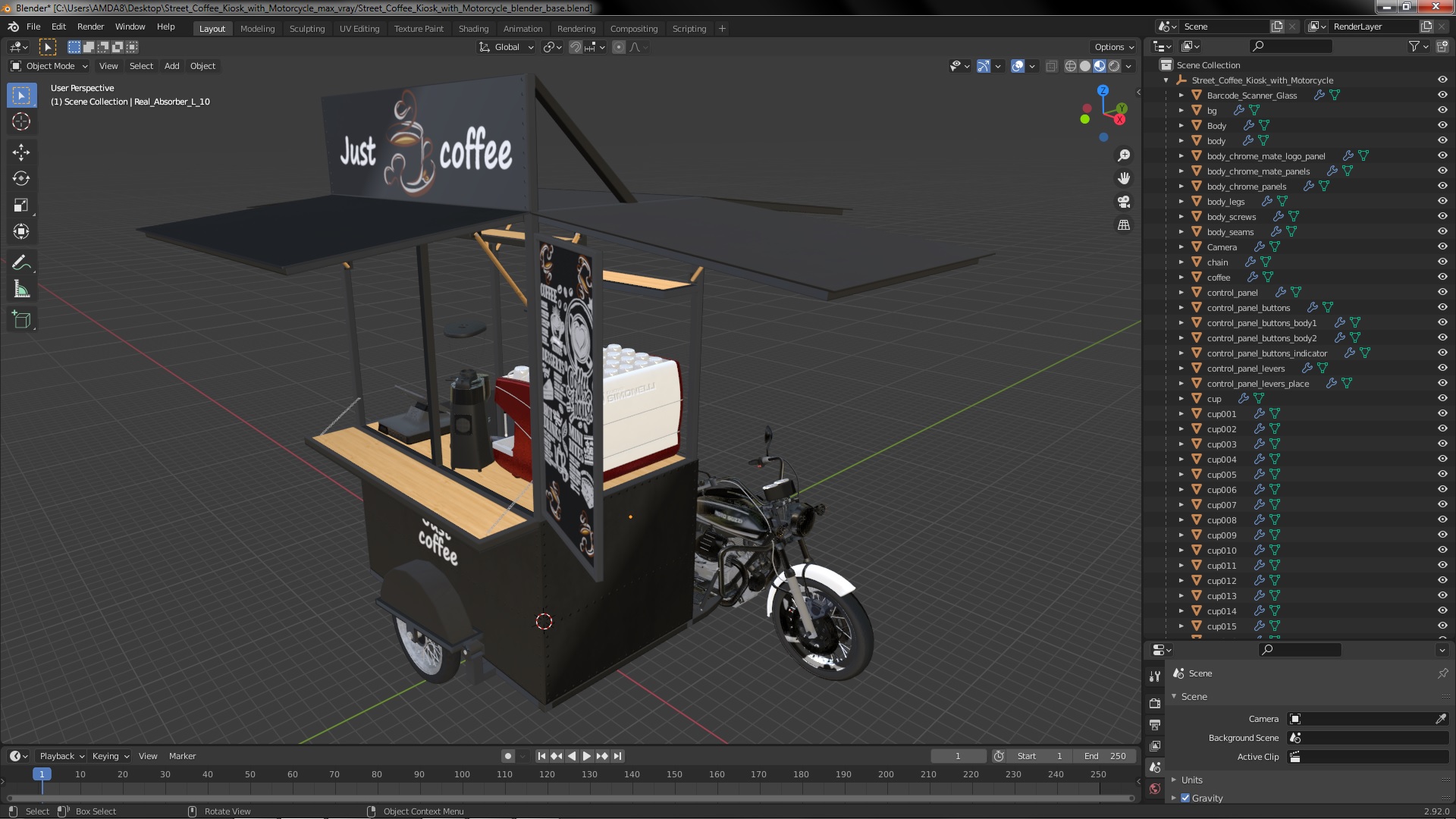 3D model Street Coffee Kiosk with Motorcycle