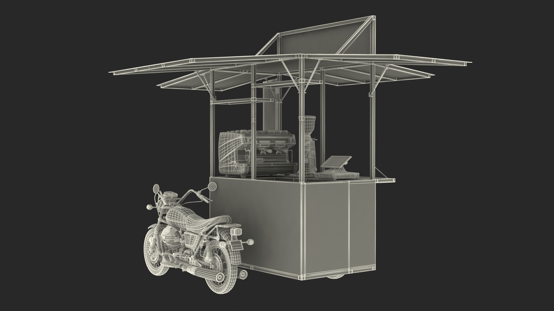 3D model Street Coffee Kiosk with Motorcycle