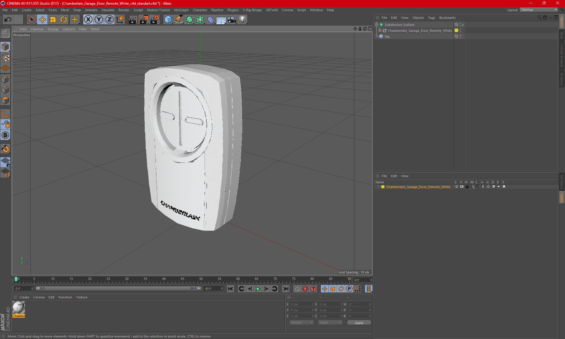3D Chamberlain Garage Door Remote White