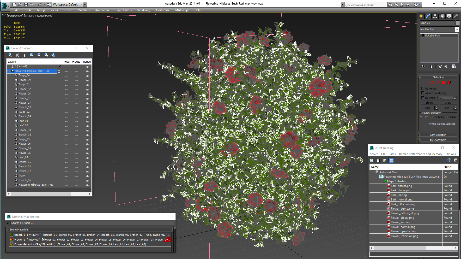 Flowering Hibiscus Bush Red 3D