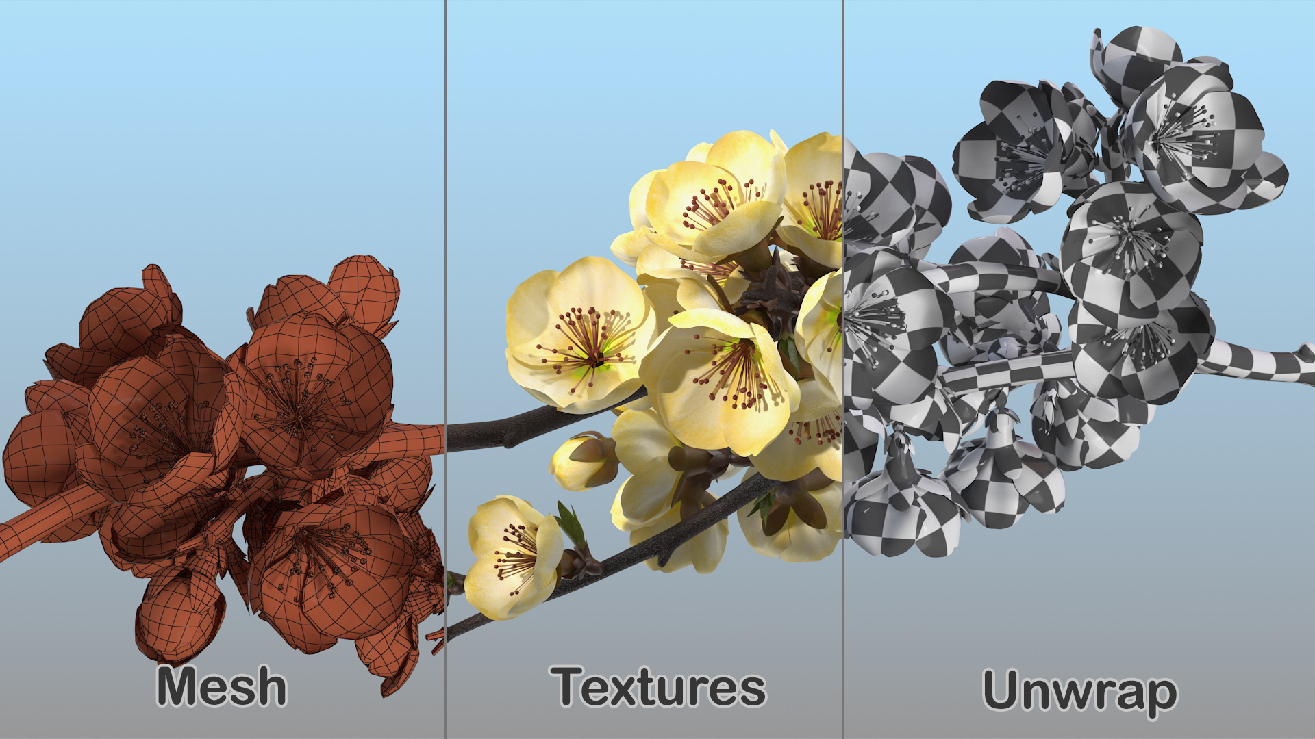 3D Tree Branch with Yellow Flowers
