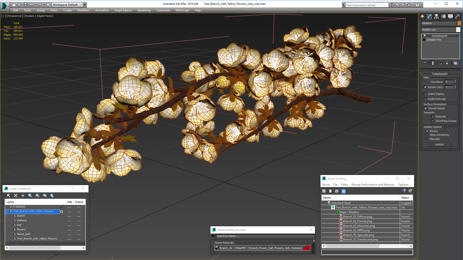 3D Tree Branch with Yellow Flowers