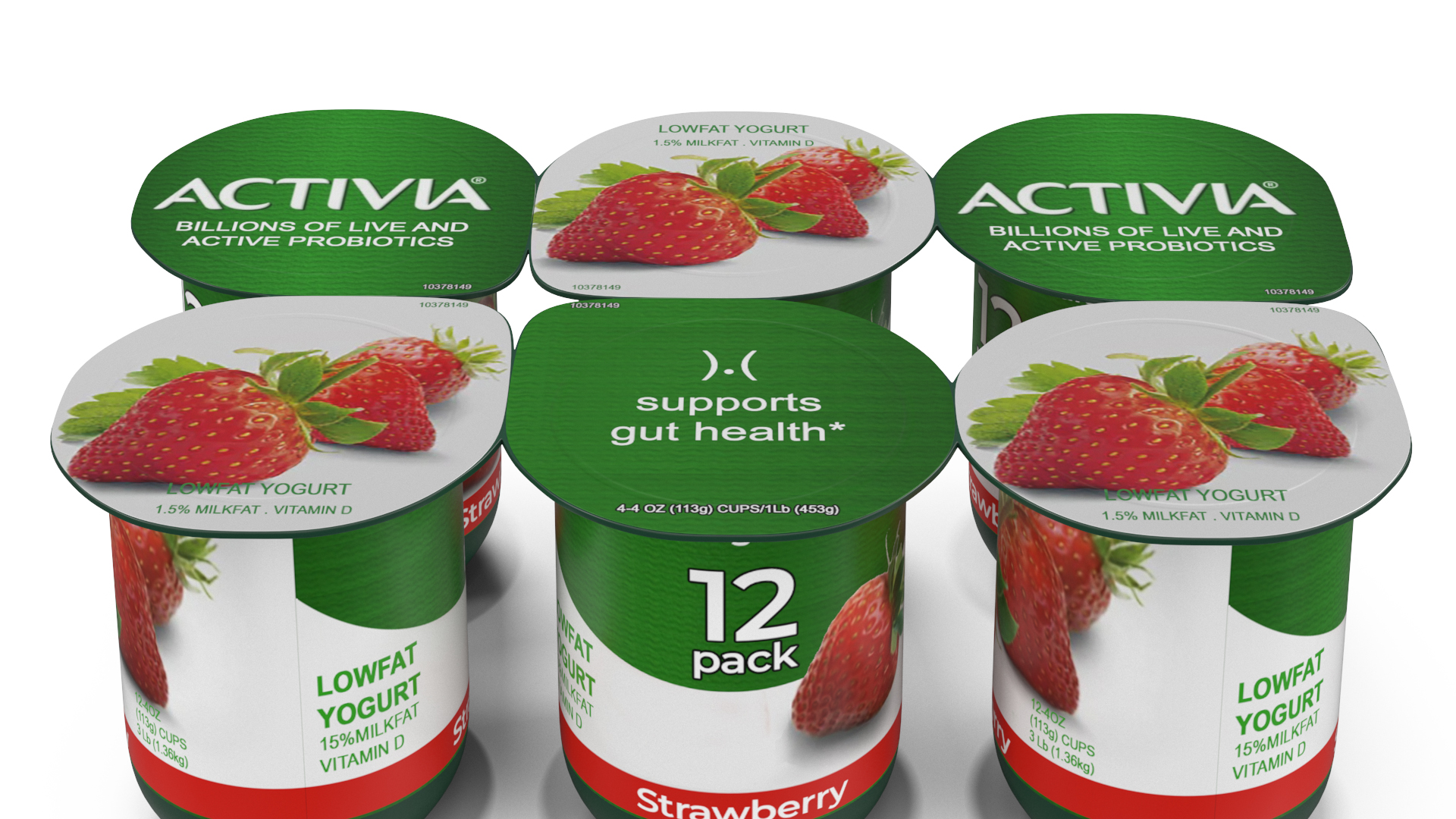 Activia Strawberry Yogurt 6 Cups 3D
