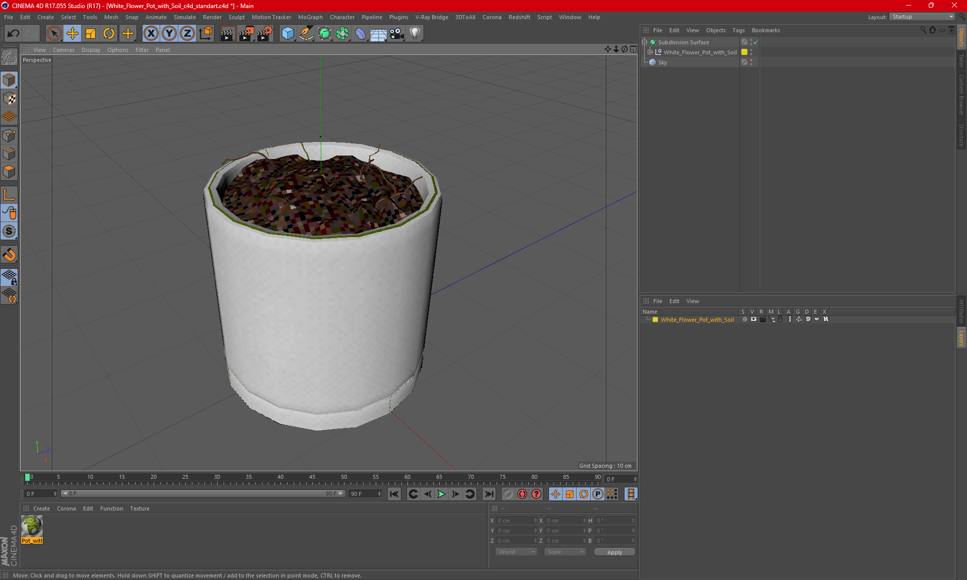 3D White Flower Pot with Soil