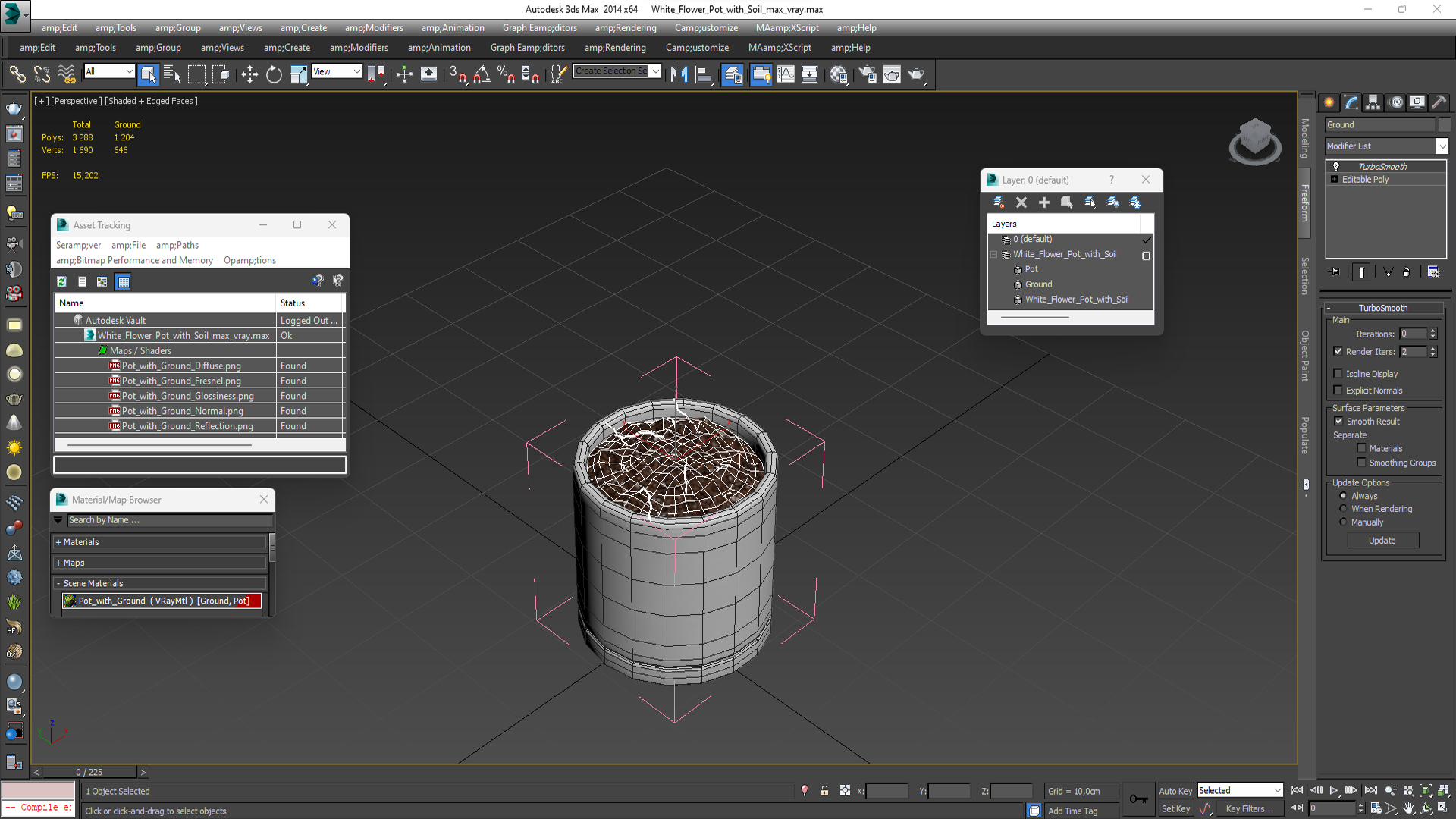 3D White Flower Pot with Soil