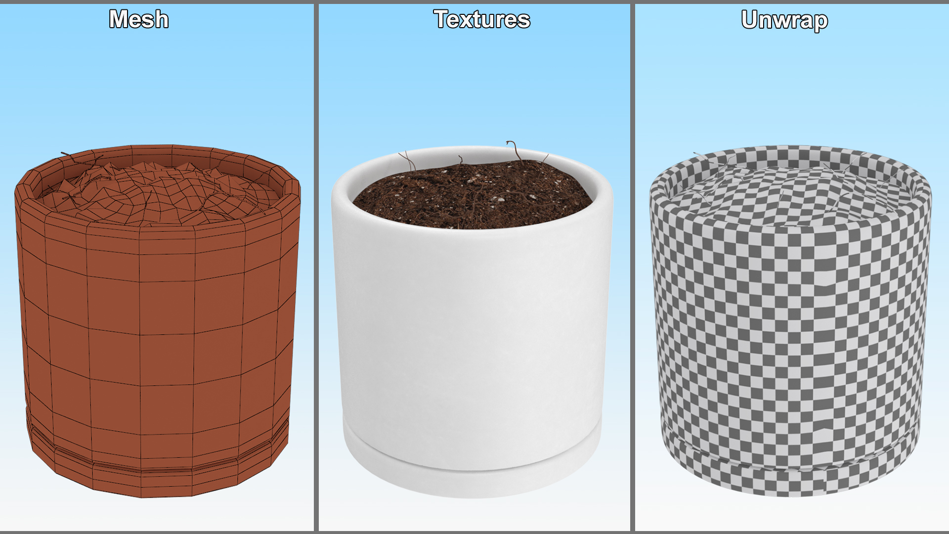 3D White Flower Pot with Soil