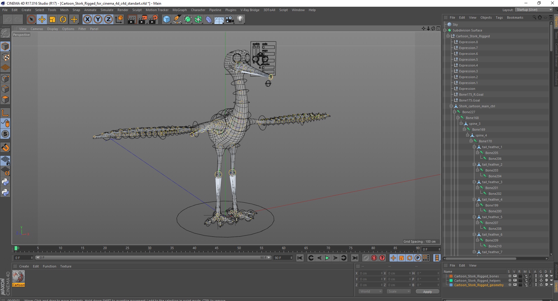 Cartoon Stork Rigged for Cinema 4D 3D model