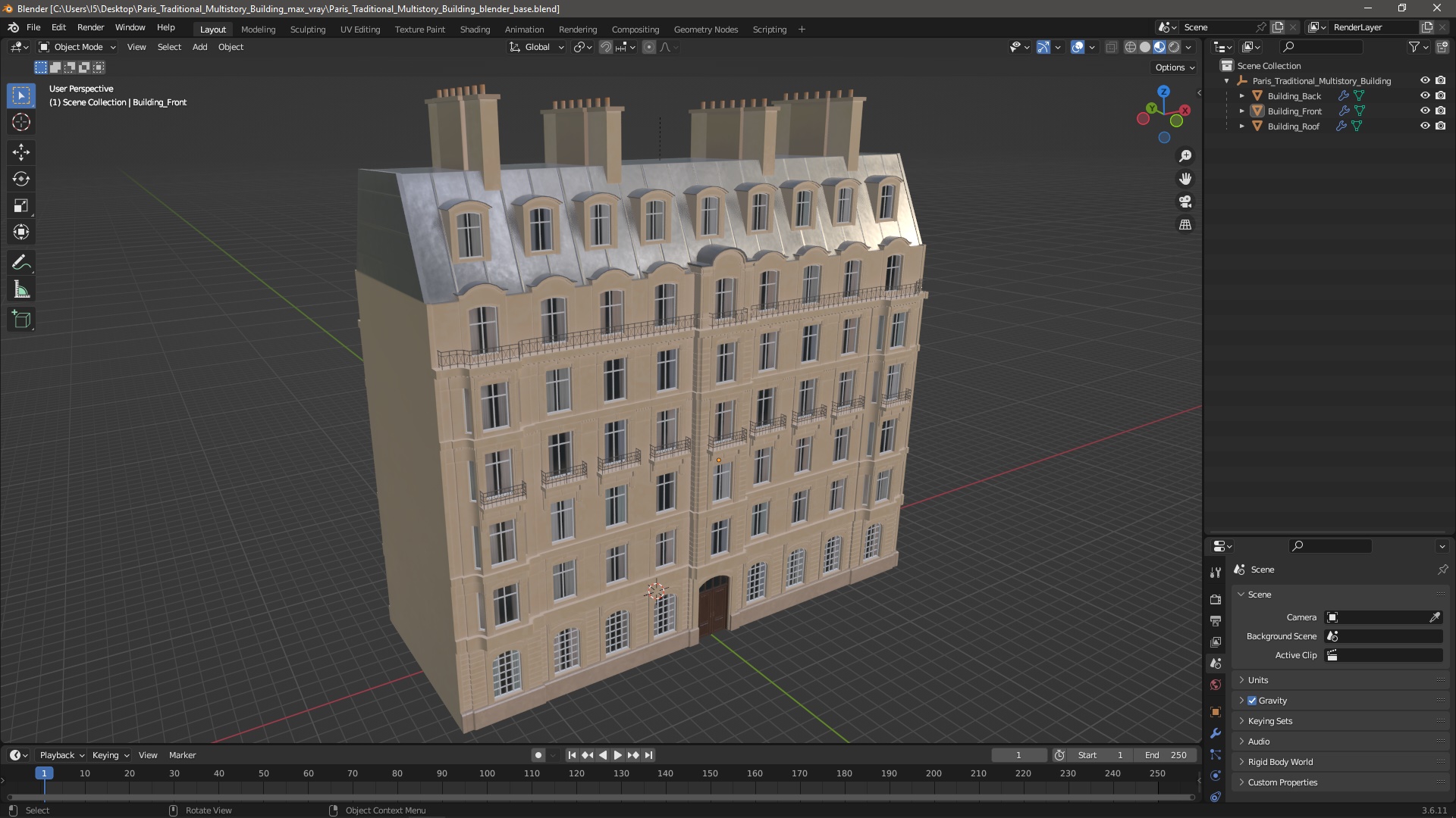 Paris Traditional Multistory Building 3D