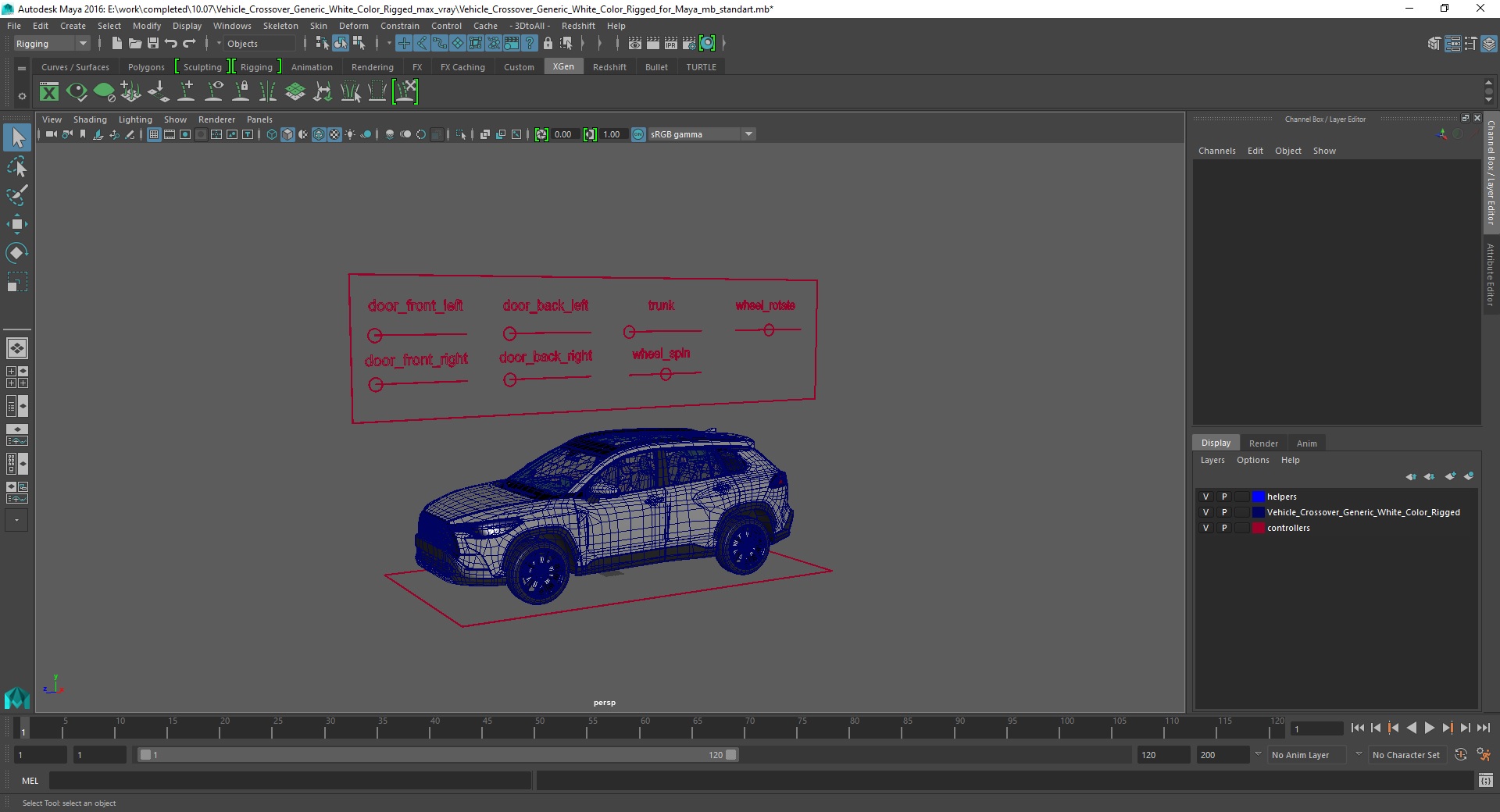 3D Vehicle Crossover Generic White Color Rigged for Maya model