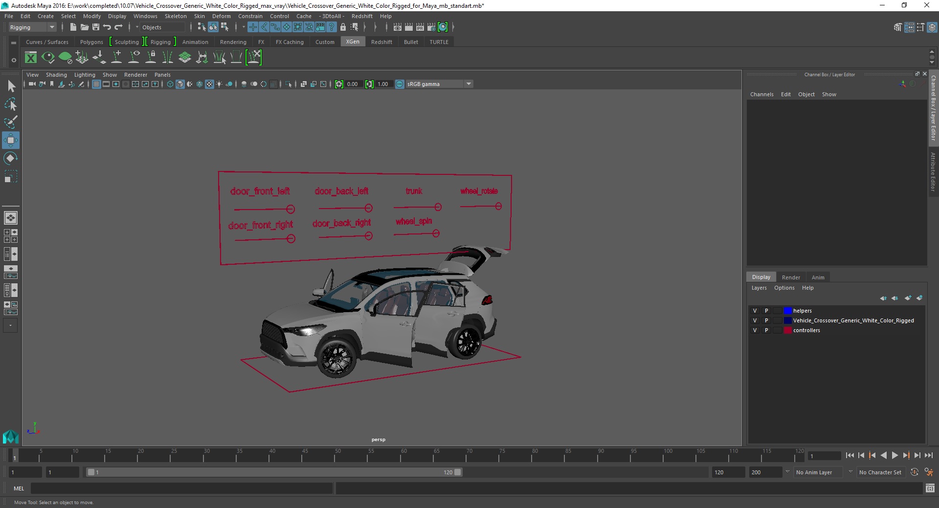 3D Vehicle Crossover Generic White Color Rigged for Maya model