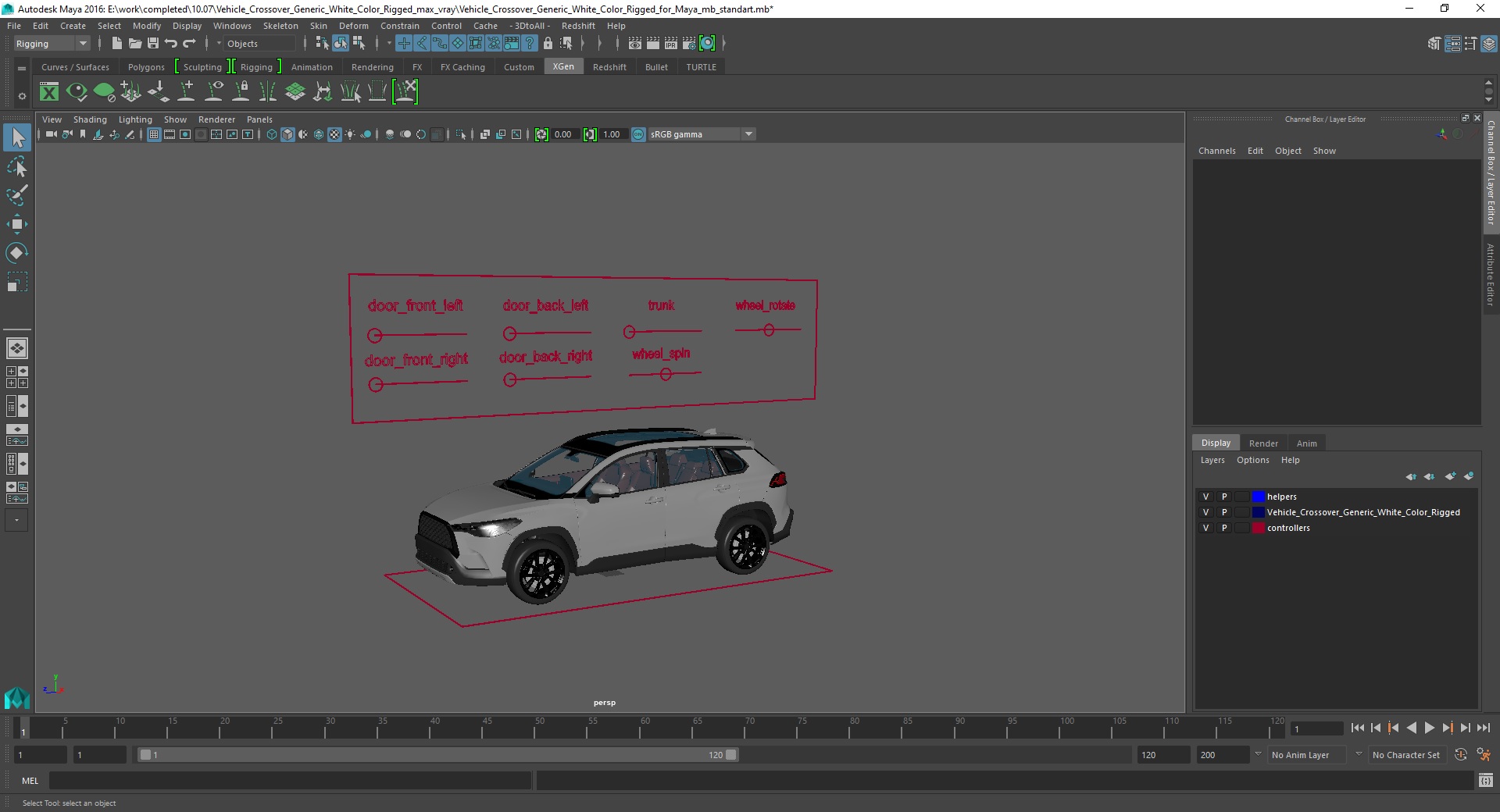 3D Vehicle Crossover Generic White Color Rigged for Maya model