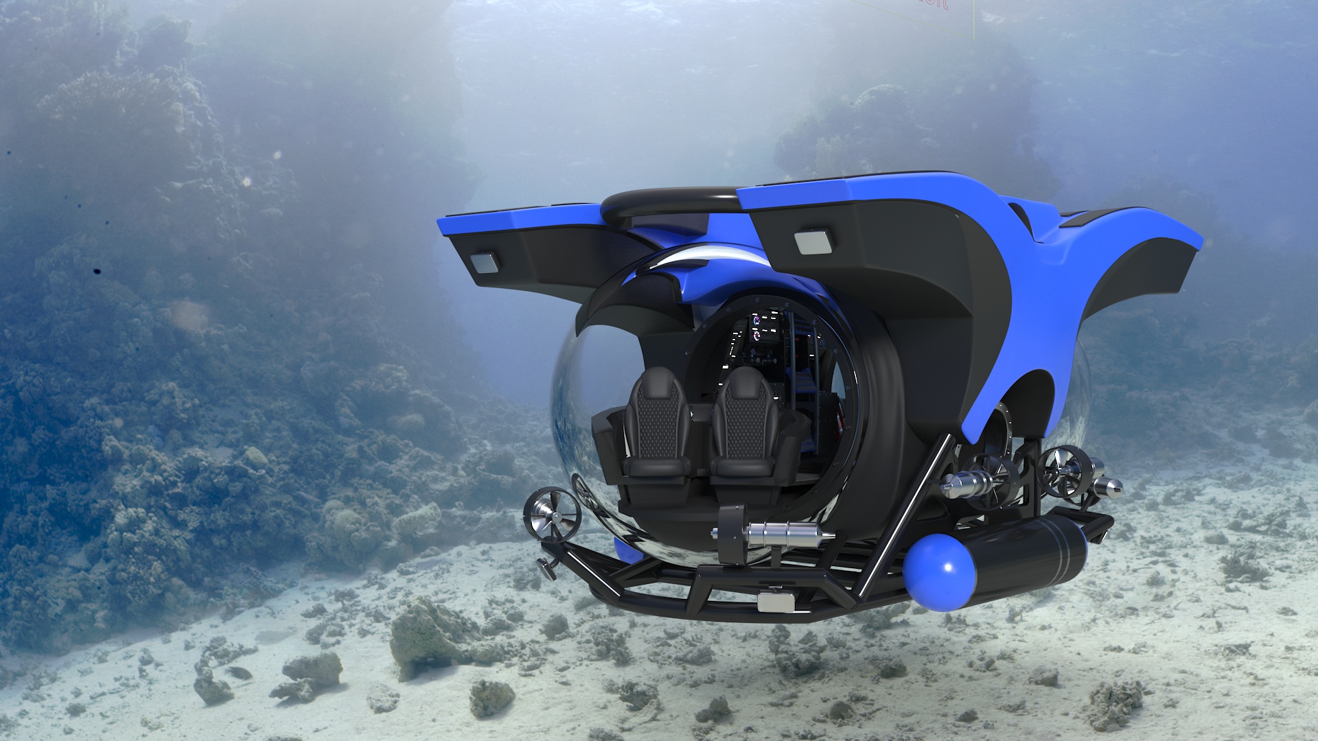 3D Tourist Deep Sea Submarine Blue Rigged model