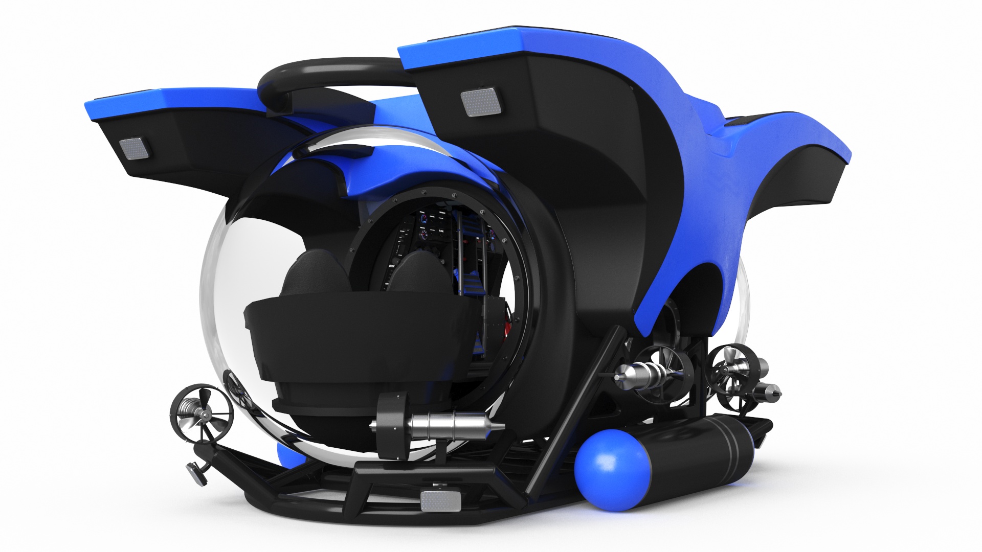 3D Tourist Deep Sea Submarine Blue Rigged model