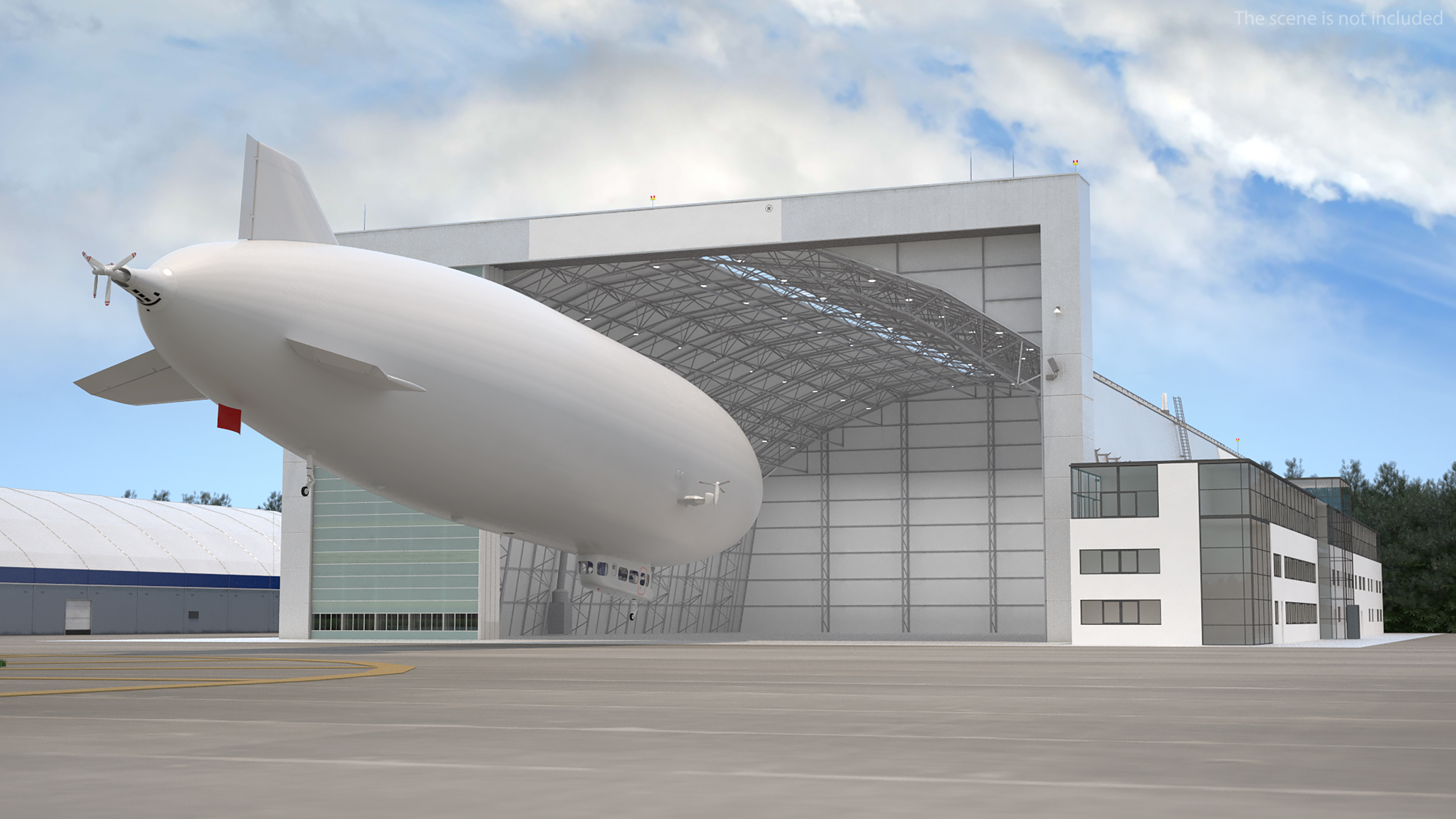 Airship Hangar with Blimp Rigged 3D
