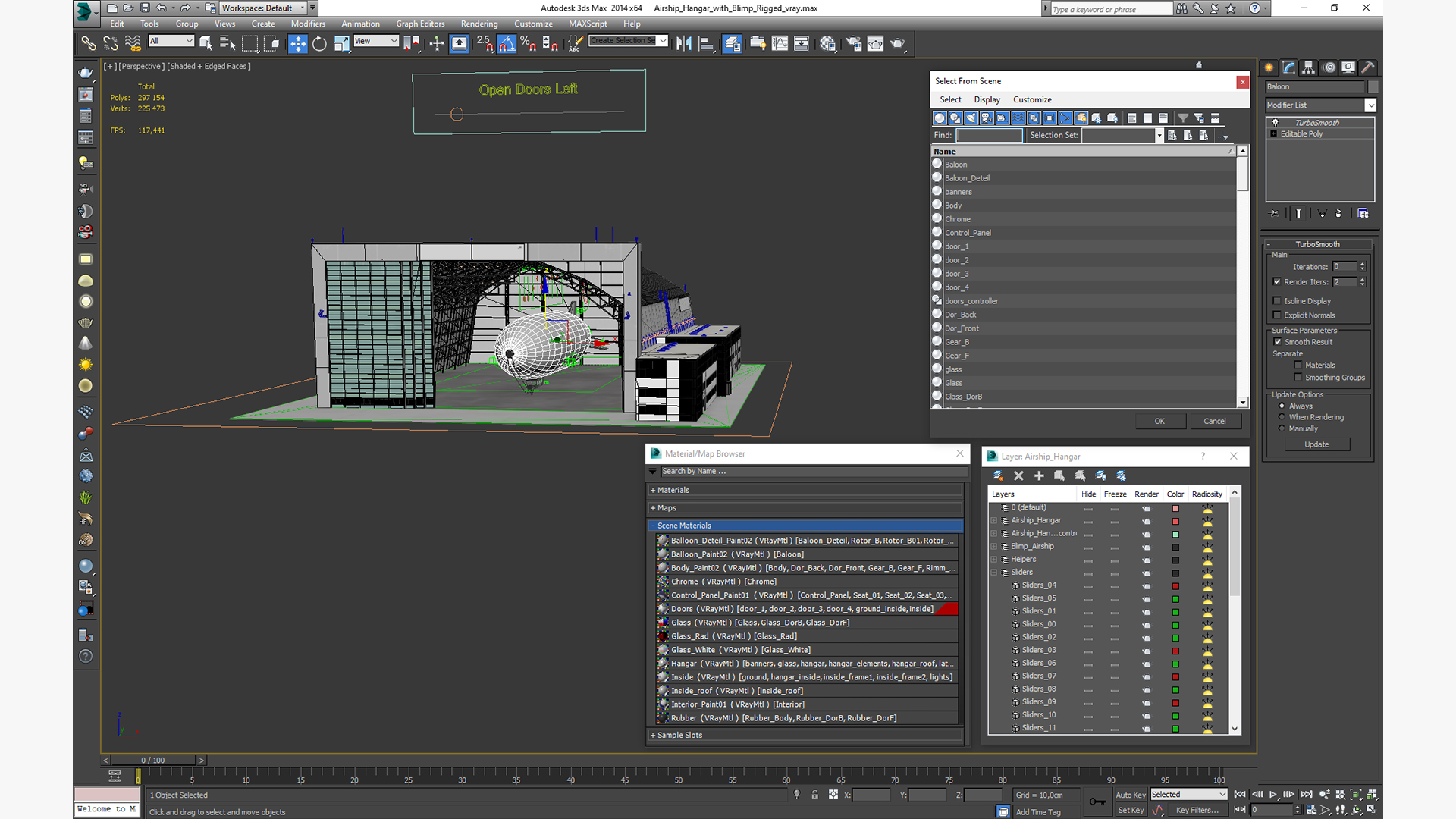 Airship Hangar with Blimp Rigged 3D