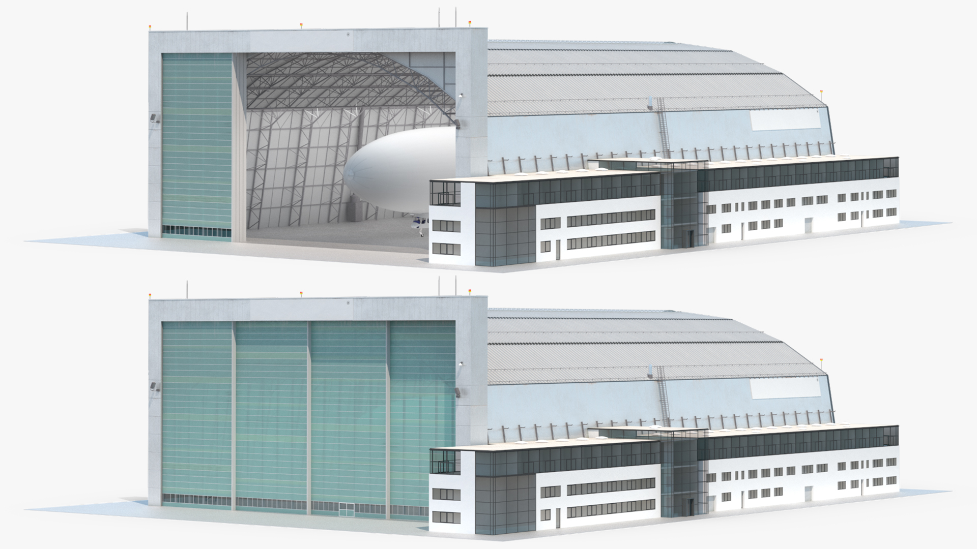 Airship Hangar with Blimp Rigged 3D