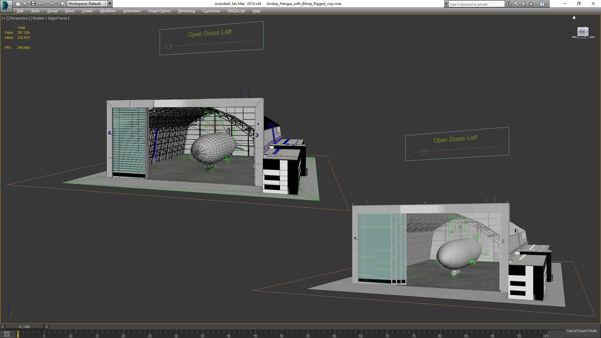 Airship Hangar with Blimp Rigged 3D