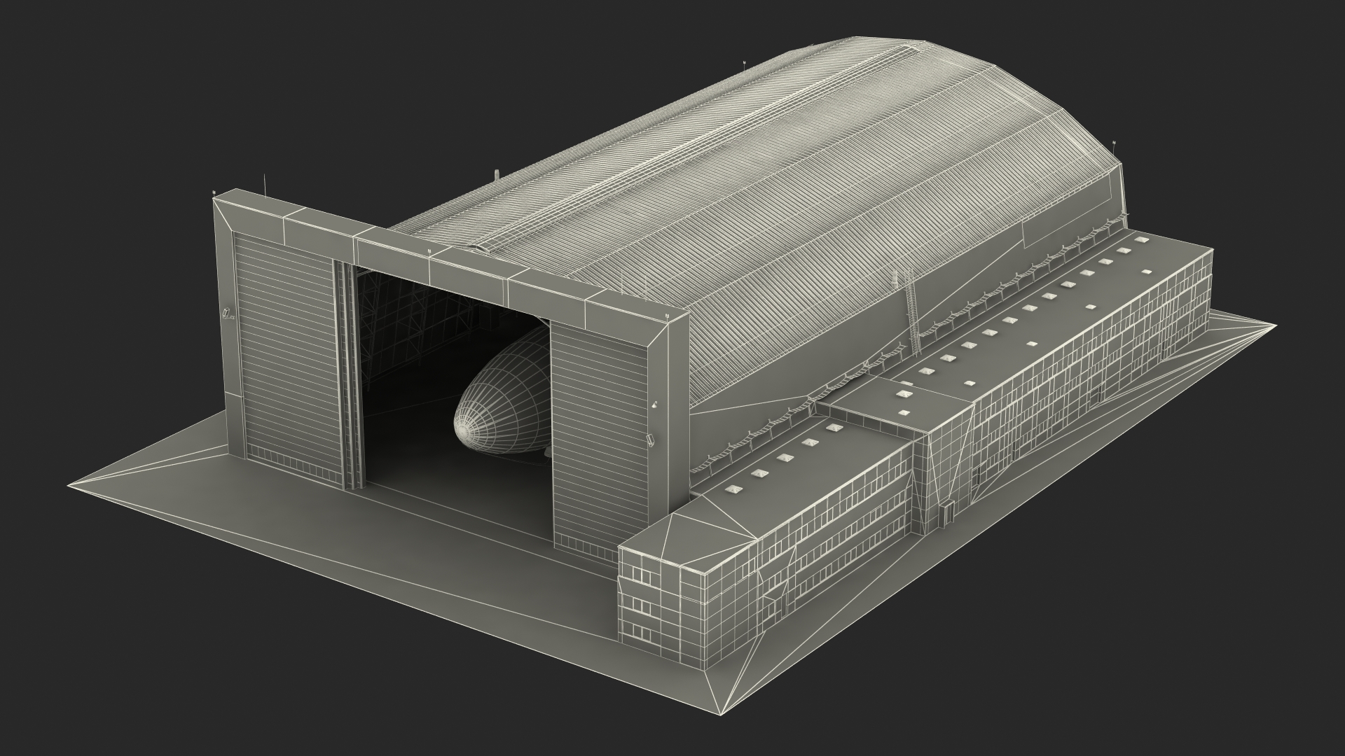 Airship Hangar with Blimp Rigged 3D